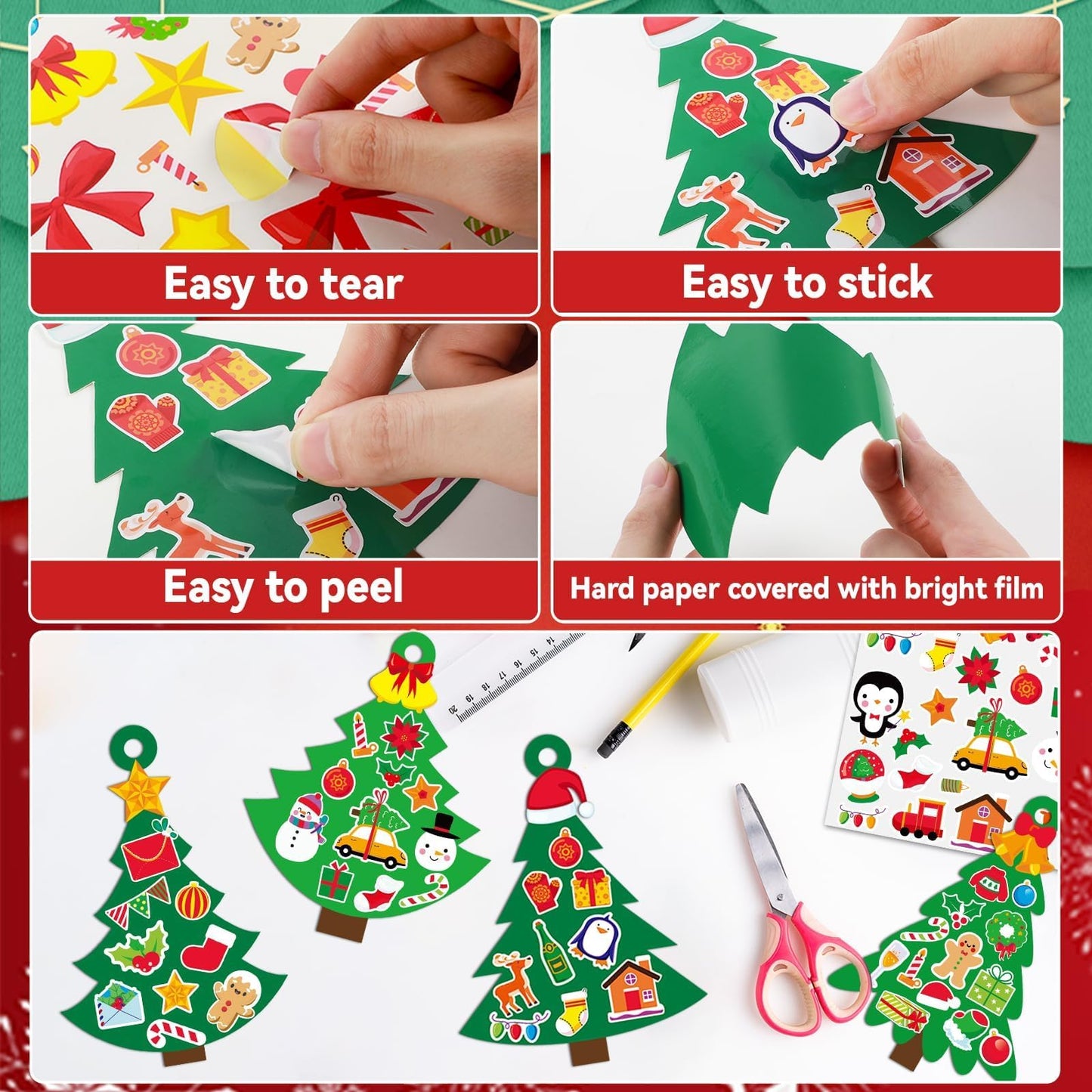 Qyeahkj 129 Pcs Christmas Tree DIY Ornaments Craft Kit for Christmas Hanging Art Project Paper Ornaments Making Crafts for Xmas Party Favors, 9 Styles