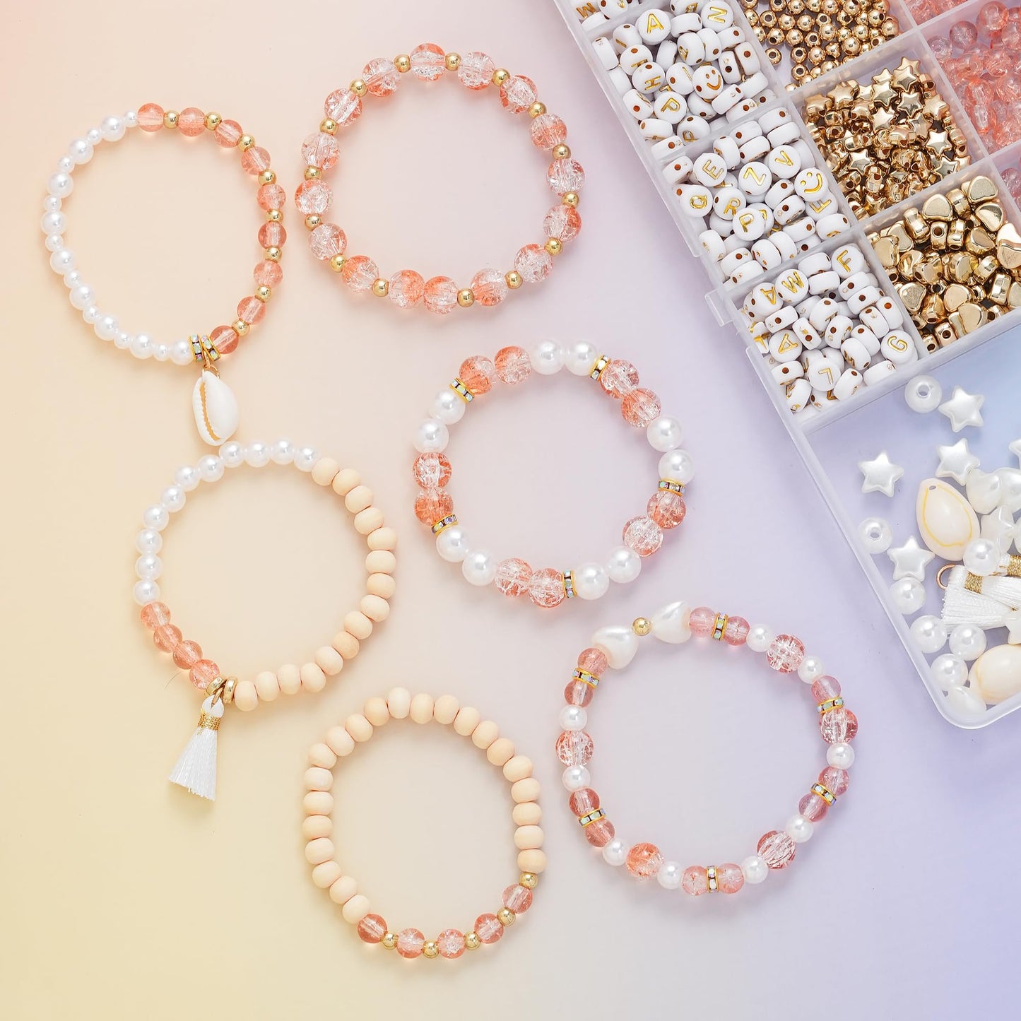Xylise 6mm/8mm Crackle Glass Beads Bracelet Making Kit Crystal Glass Beads Jewelry Making Kit, Friendship Bracelet kit for DIY Crafts Gifts