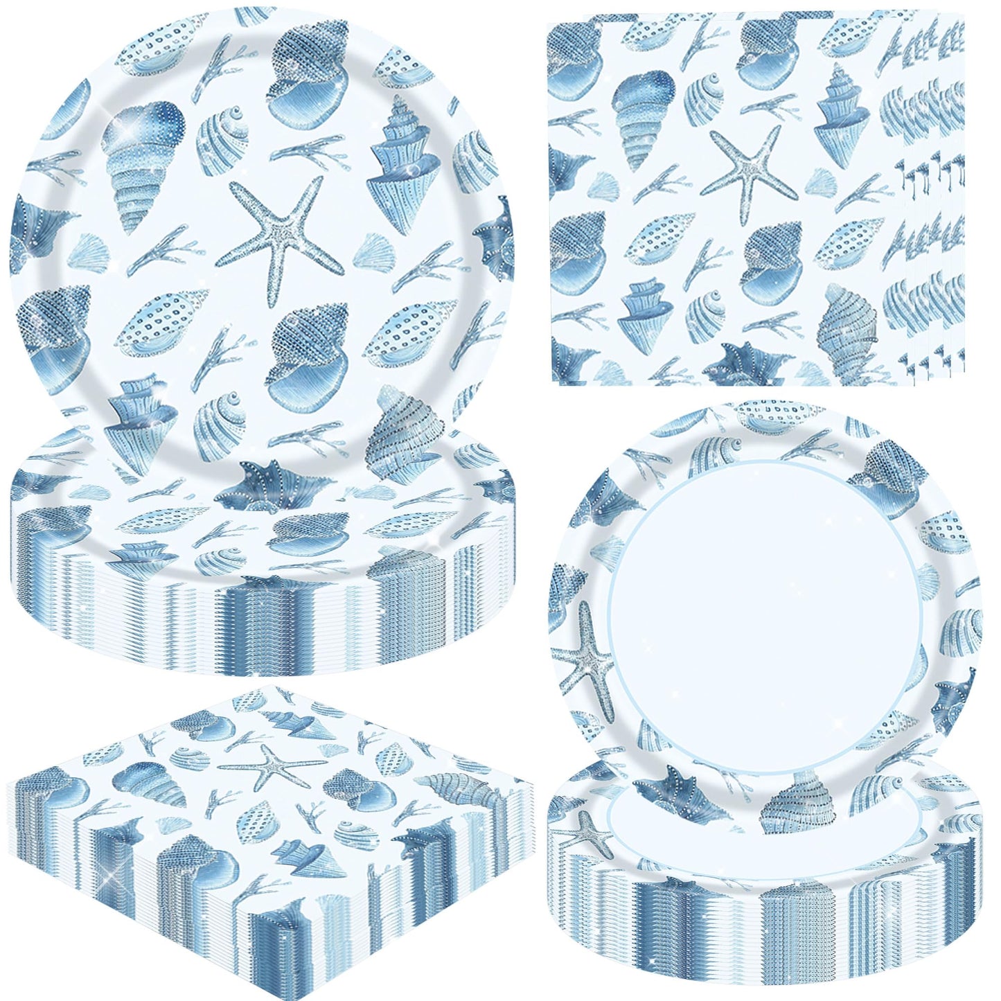 Seashell Beach Plates and Napkins Ocean Under the Sea Party Decorations Under the Sea Paper Plates Napkins Disposable Beach Shells Birthday Wedding Party Supplies