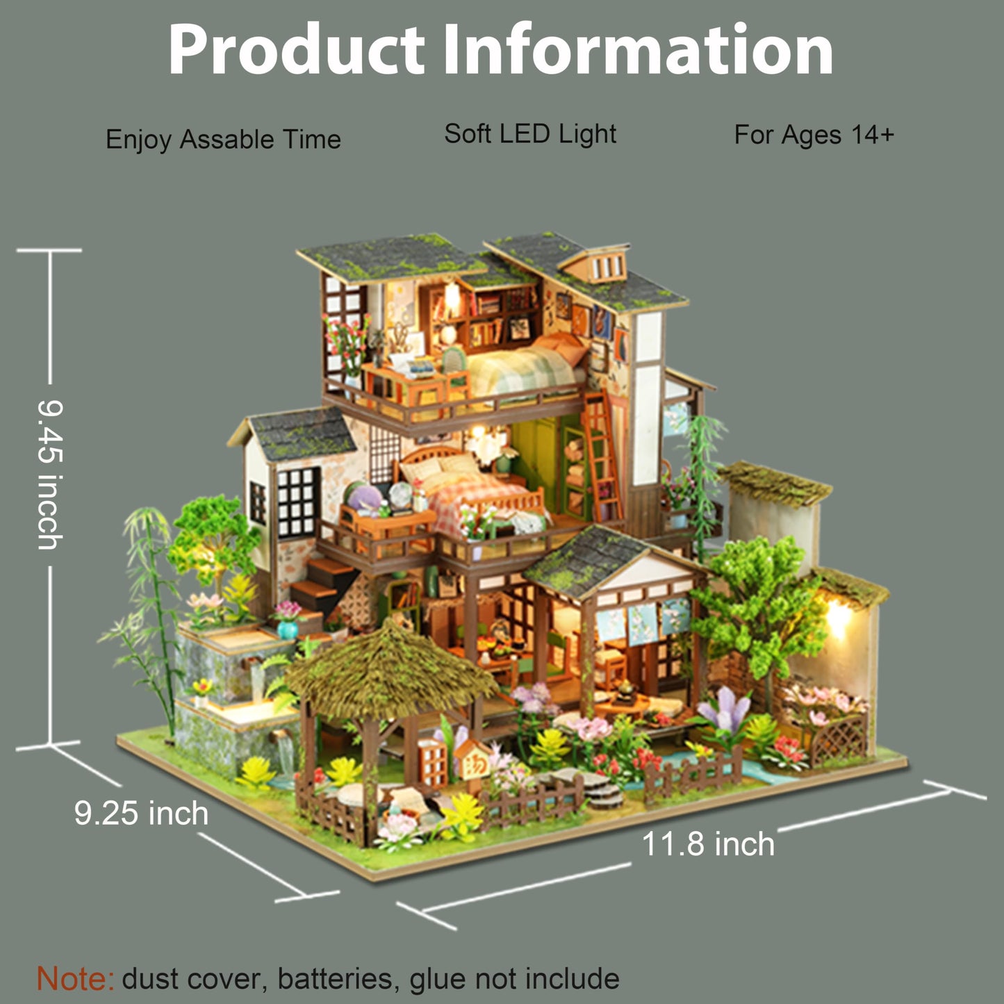 ISSEVE DIY Miniature House Kit, Tiny House Dollhouse Kit for Adults, Mini House Building Kits, Miniature Kit Adult Craft Diorama Kit Home Bookshelf Decoration, Birthday Gifts (Bamboo Spring Courtyard)