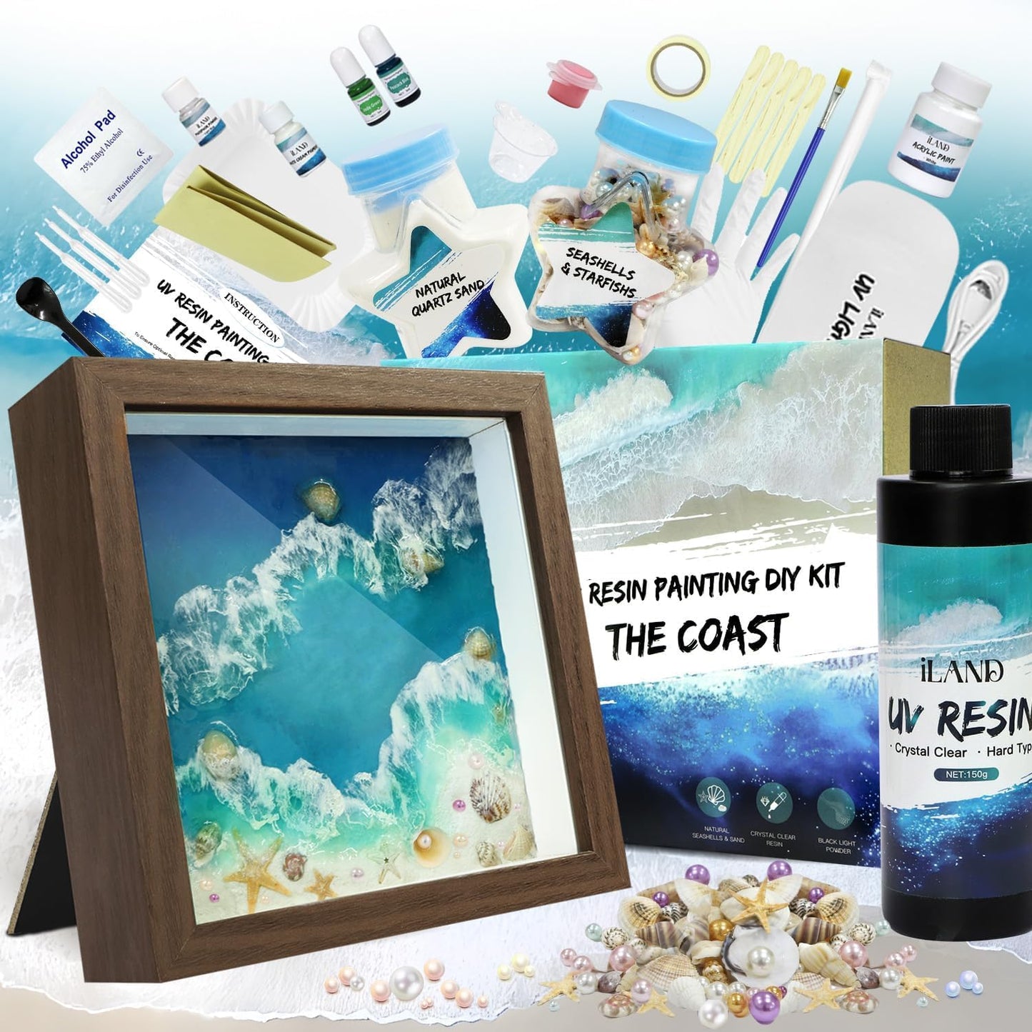iland Craft Kits for Adults DIY UV Resin Kit Beach Themed Crafting Ocean Resin Art Creative Adult Crafts for Women Resin Art for Beginers Crafty Gifts for Women Teen Girls Mothers Day Birthday Gifts