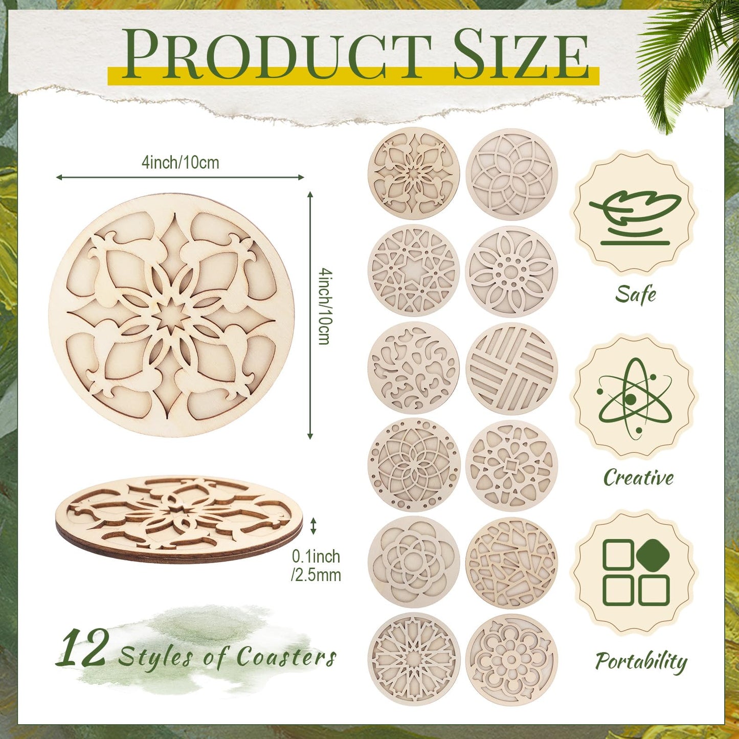 Reallnaive Wood Coasters Craft Kit Paint You Own Coaster Wooden Painting Craft Kits for Adults and Beginners DIY Coasters Kit Mandala Painting Crafts Art Supplies(12 Pcs,Mandala)