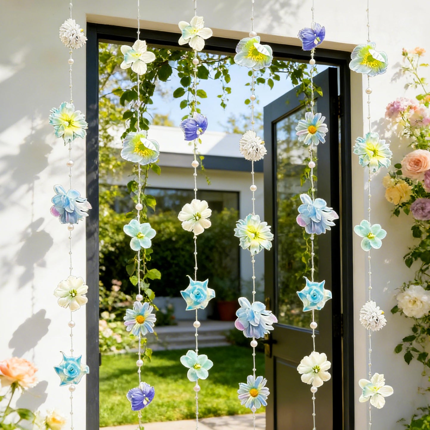 4.27 ft Blue Flower Garlands Hanging Artificial Wildflower Floating Floral Backdrop Flower Garland for Garden Wall Decor Birthday Party Supplies