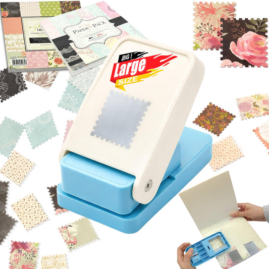 1.5x1.25 Inch Big Stamp Puncher, Rectangular Craft Punch Handheld Lever Punch for Scrapbooking, DIY Cards, Paper Crafting, and Postage Stamp Designs