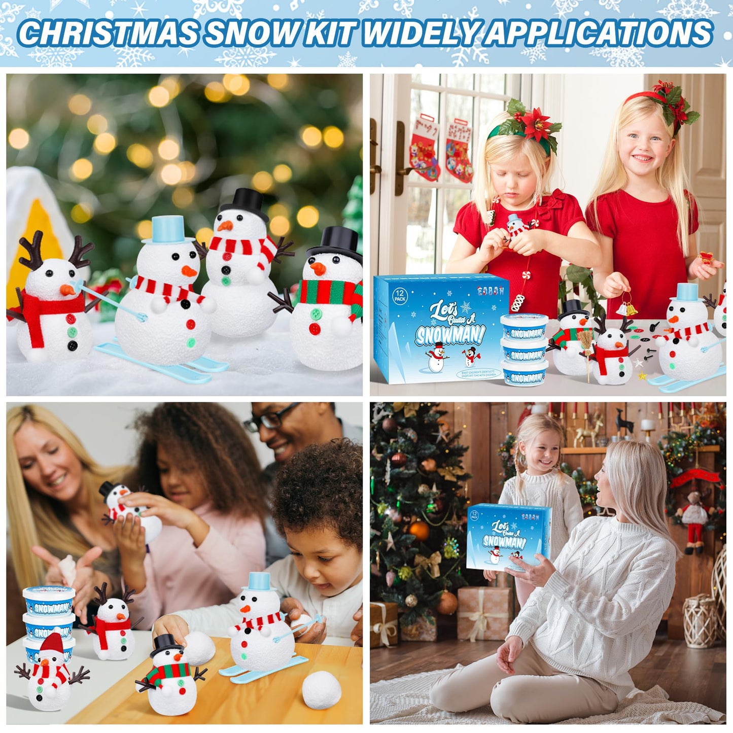 EOBOH 24 Pack Build a Snowman Kit, Christmas DIY Snowman Crafts for Kids Bulk, Snowman Kit Winter Decorations Indoor, Creative Kids Air Dry Clay Modeling Crafts Kit for Christmas Gifts Favor Supplies