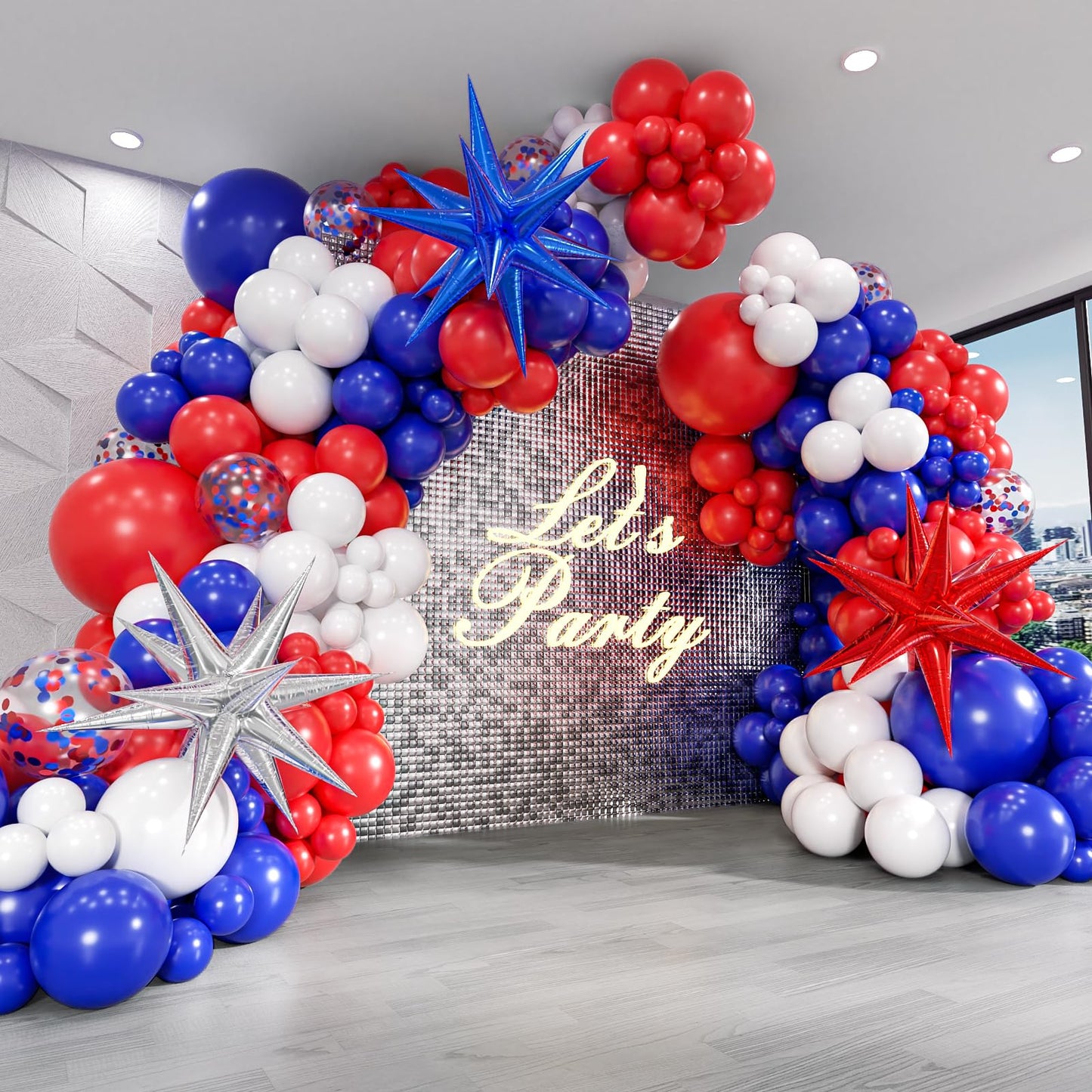 Red White and Blue Balloons Garland Arch Kit, 5 10 12 18 inch Red White Blue Confetti Latex Balloons for 4th of July Graduation Baseball Birthday Party Decorations