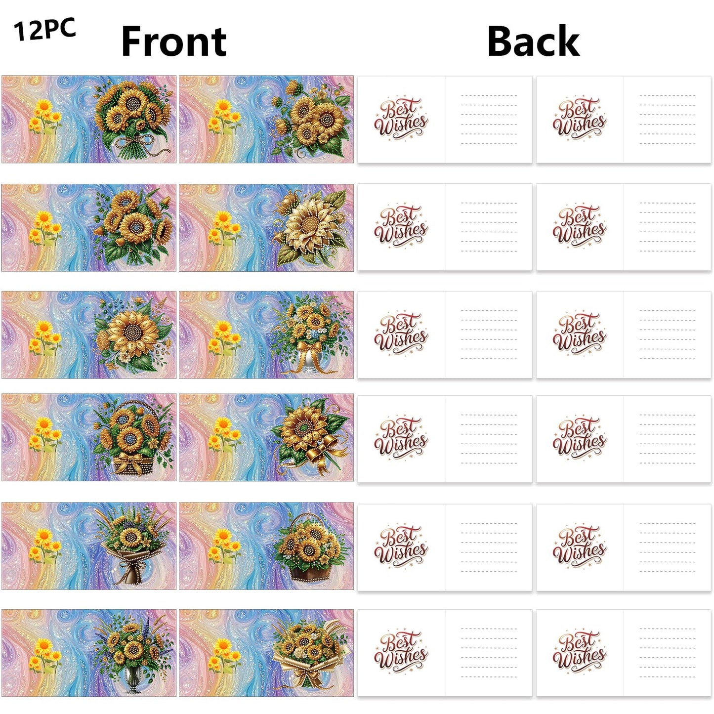 Diamond Art Painting Greeting Cards, 12 Packs Sunflower Basket DIY Crystals Gem Art Kit with Envelopes, Diamond Dots Card Making Set for Birthday, Wedding, Party, Heartfelt Occasions & Beginner Gift