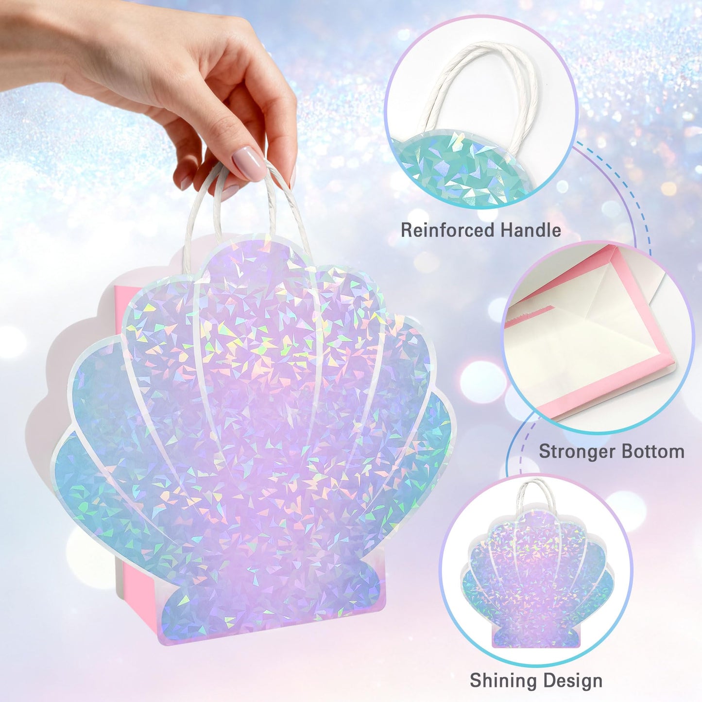 ALOVYY Mermaid Party Favor Bag Seashell Gift Bags for Shell Mermaid Birthday Decorations and Under the Sea Theme Party Ocean Beach Goodie Treat Supplies