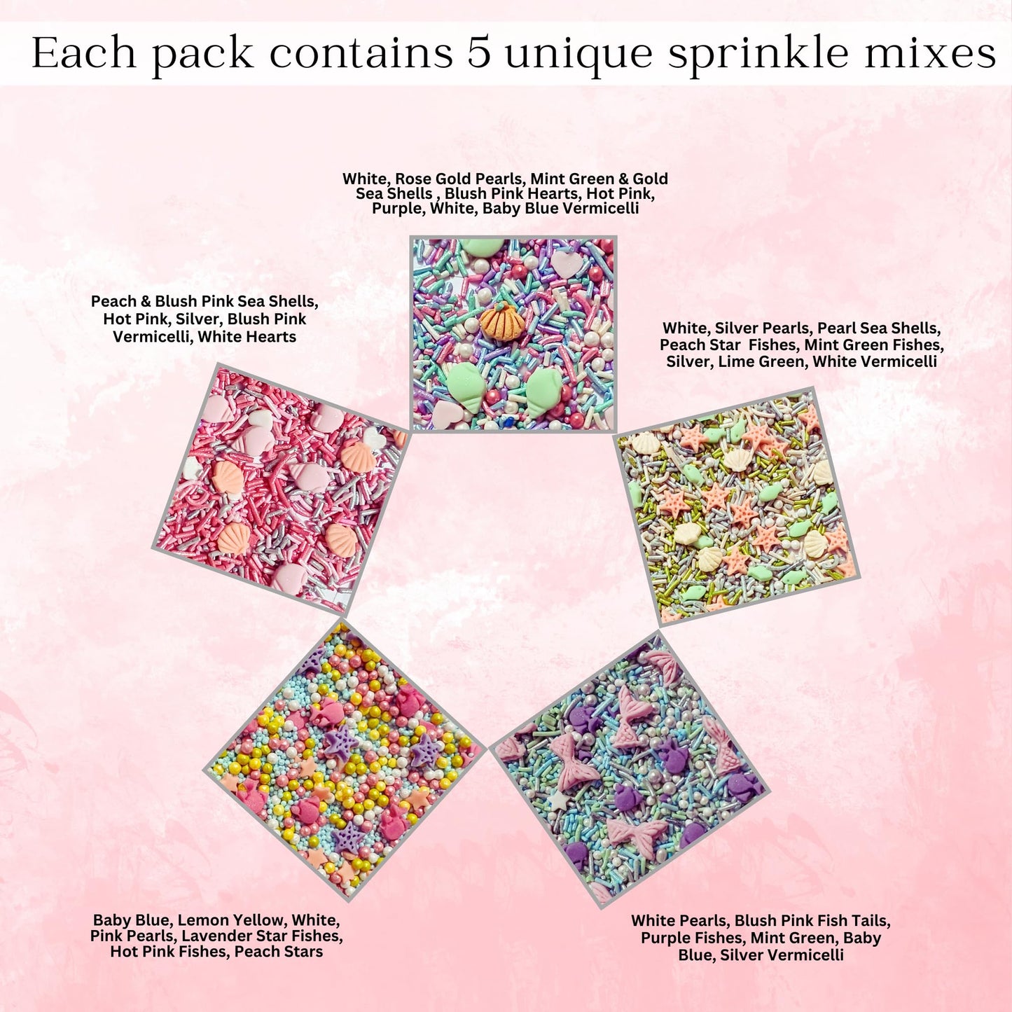 Confect Ocean-Themed Sprinkles Set – 5 Assorted Pastel Edible Sea Shell, Mermaid, starfishes & fish Sprinkle Mixes for Cake, Cupcake & Cookie Decorating –Ocean-Themed Baking Decorations- Vegan, Gluten-Free, Nut-Free, Soy-Free, Dairy-Free, Palm Oil-Free- 5