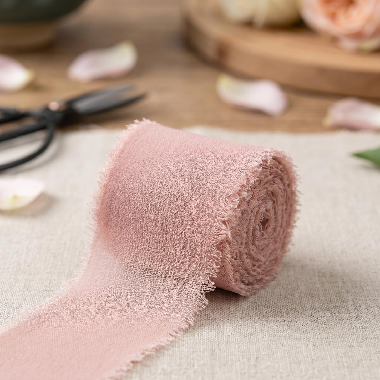 Ideal Swan Chiffon Silk Ribbon Mixed Color Ribbons Set 5.5 Yd x 9 Rolls, Cotton Ribbon for Gift Wrapping Wedding Invitations Bridal Flower Bouquets, Handmade Frayed Ribbon(1.57" x 45 Yd)