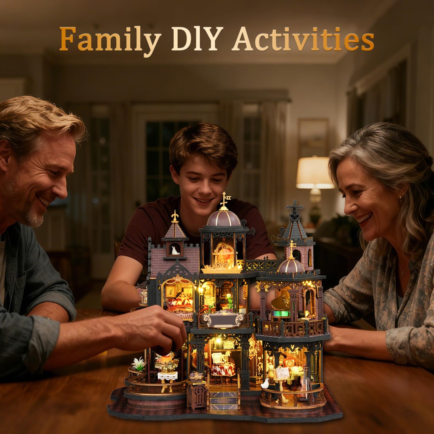 SUNNINO Miniature Dollhouse Kit, DIY Mini House Building Kits for Adults to Building with Furnitures Tiny House Bookshelf Decor Christmas Birthday Gifts for Family Lovers, Edinburgh Castle