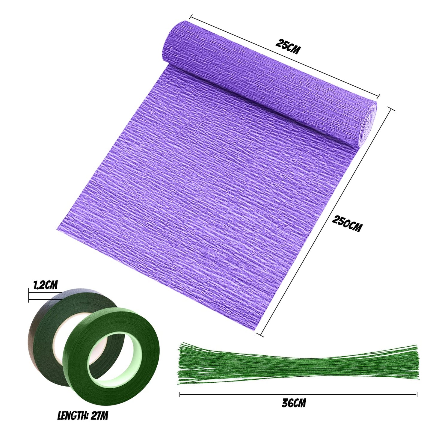 Crepe Paper 6 Rolls Wide Crepe Paper Streamers 10 Inch x 8 Feet Artificial Floral Arrangements DIY Flower Making Kits Green Floral Tape and Wire for Wedding Festival Party Decorations Craft Supplies