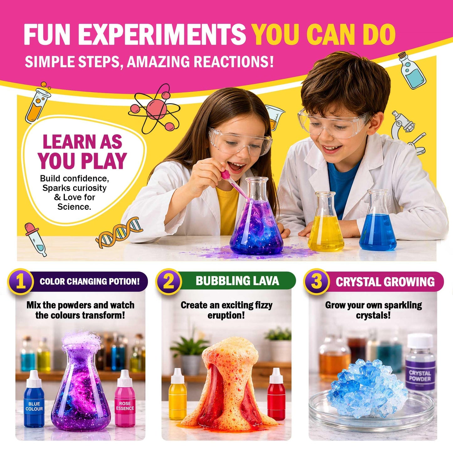 Jim&Gloria Science Kits for Kids Age 5-7 8-12 Year Old Birthday Gifts for Girls, Craft Supplies, Learning & Educational Toys, Stem Toys, Chemistry Set, Science Experiments for Kids Volcano Projects