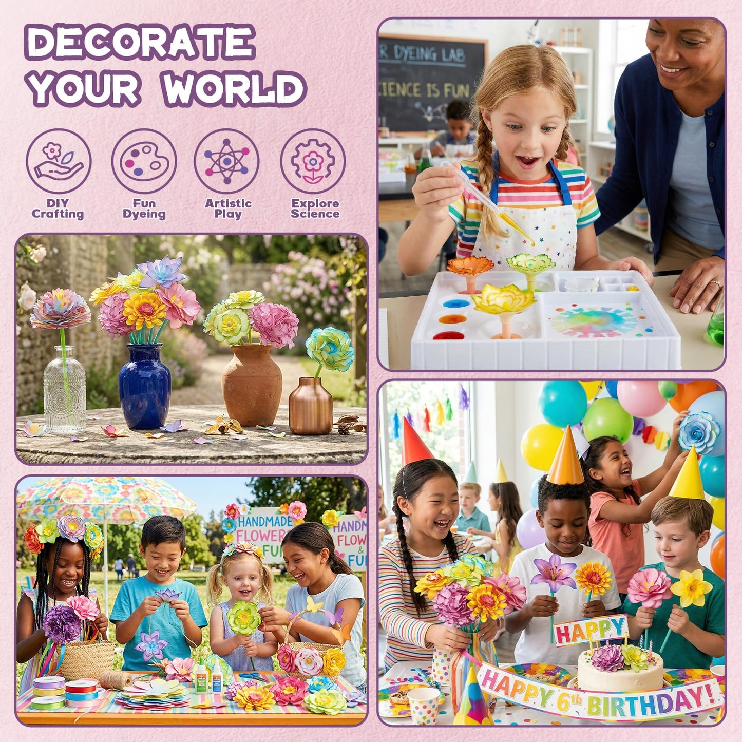 SOCBTNSO Paper Flower Crafts Kit for Kids, Bloomjoy Magic Petal Arts and Crafts Color Science, DIY Bouquet Maker, Flower Making Kit for Girls Age 6 7 8 9 10 11 12, Gifts for Mother Grandma Daughter