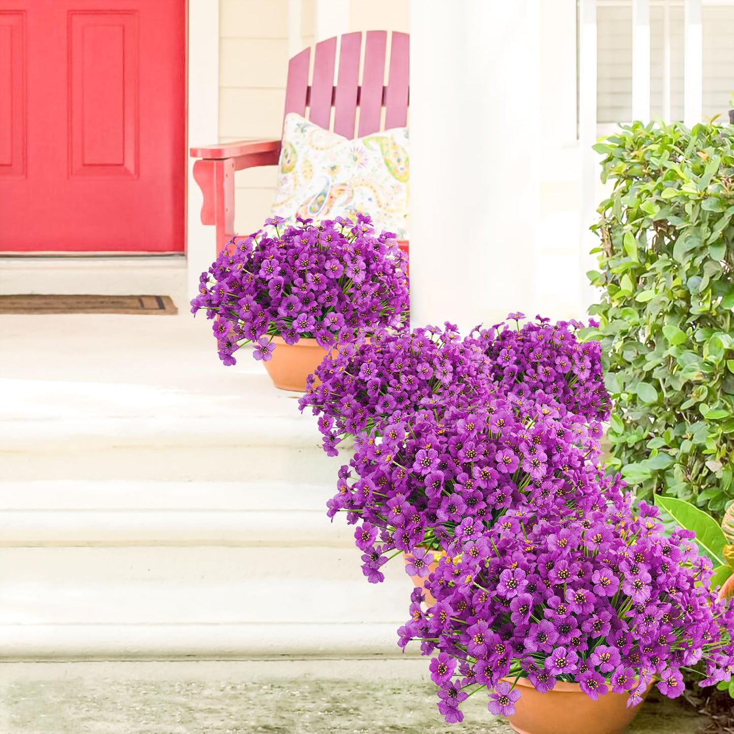 Uieke 16PCS Artificial Flowers for Outdoors UV Resistant Fake Flowers for Outside Indoor Home Porch Window Box Spring Summer Décor (Purple)