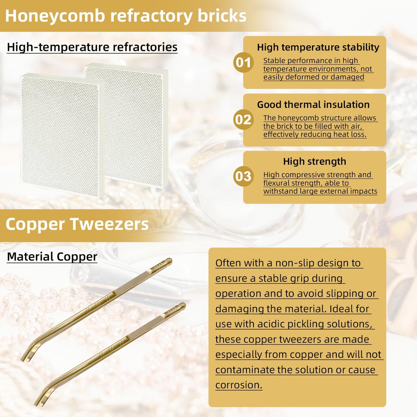 LJZP 9 Pcs Jewelry Soldering Block Kit, Include 2 Honeycomb Ceramic Blocks 3 Tweezers 1 Copper Tong 1 Metal Clip 2 Storage Bag, Soldering Board Plate for for Jewelry Making Tool Supplies