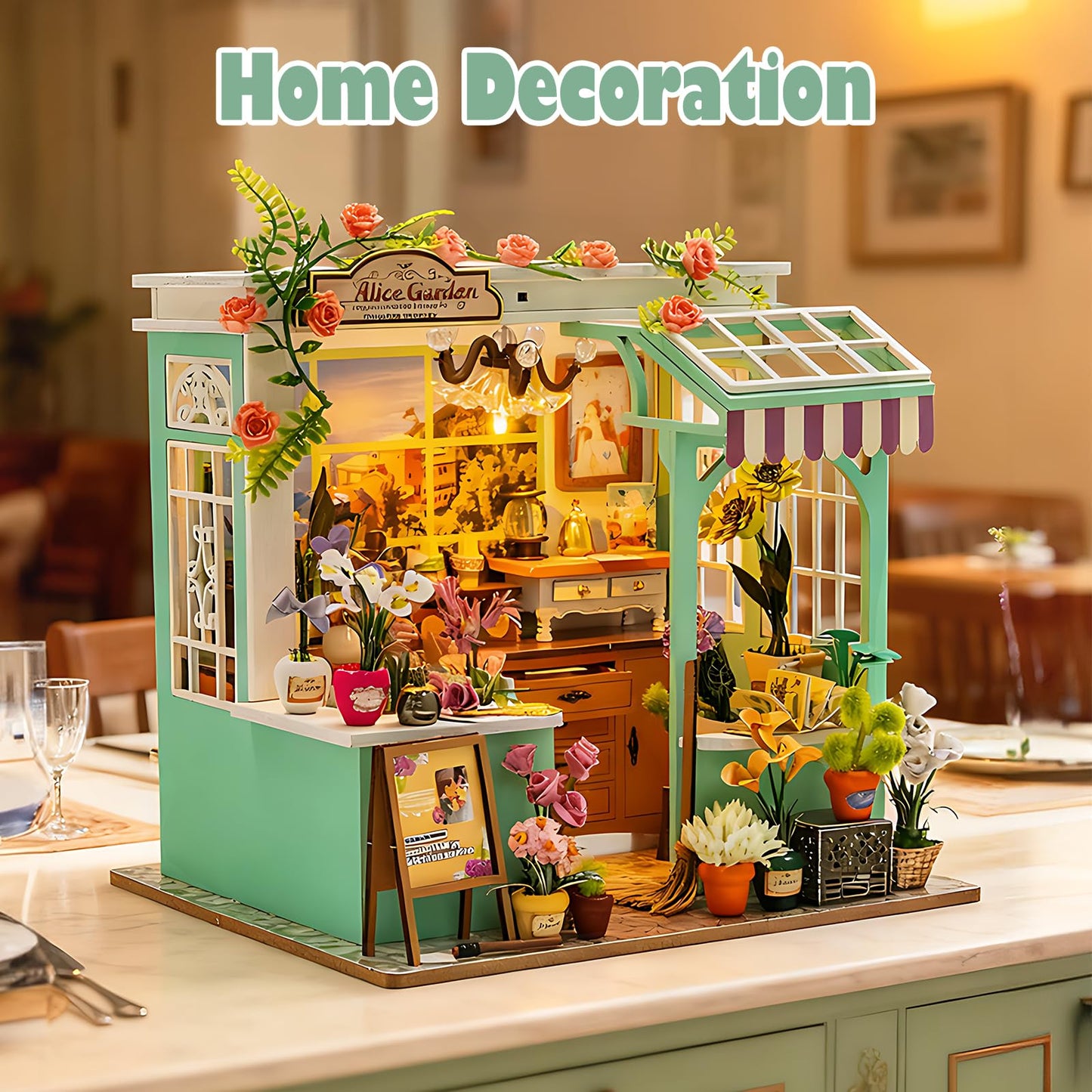 Foyucool Miniature House Kit, DIY Miniature Dollhouse Kit, Mini House Building Kits with LED, Unique Gift for Birthday Christmas Day, Flower Garden