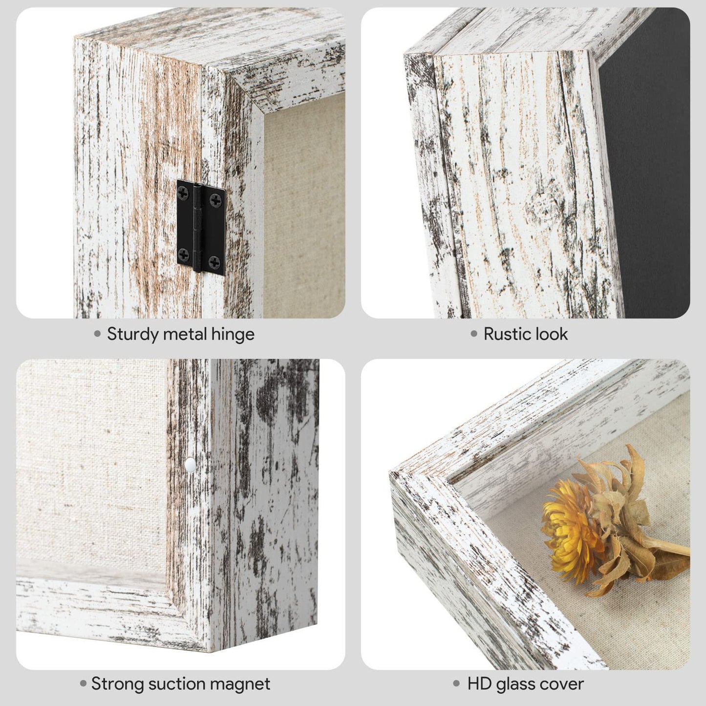 Califortree 11x14 Shadow Box Frame with Linen Back - Sturdy Rustic Memory Display Case of Flower, Pictures, Medals and More, Distressed White