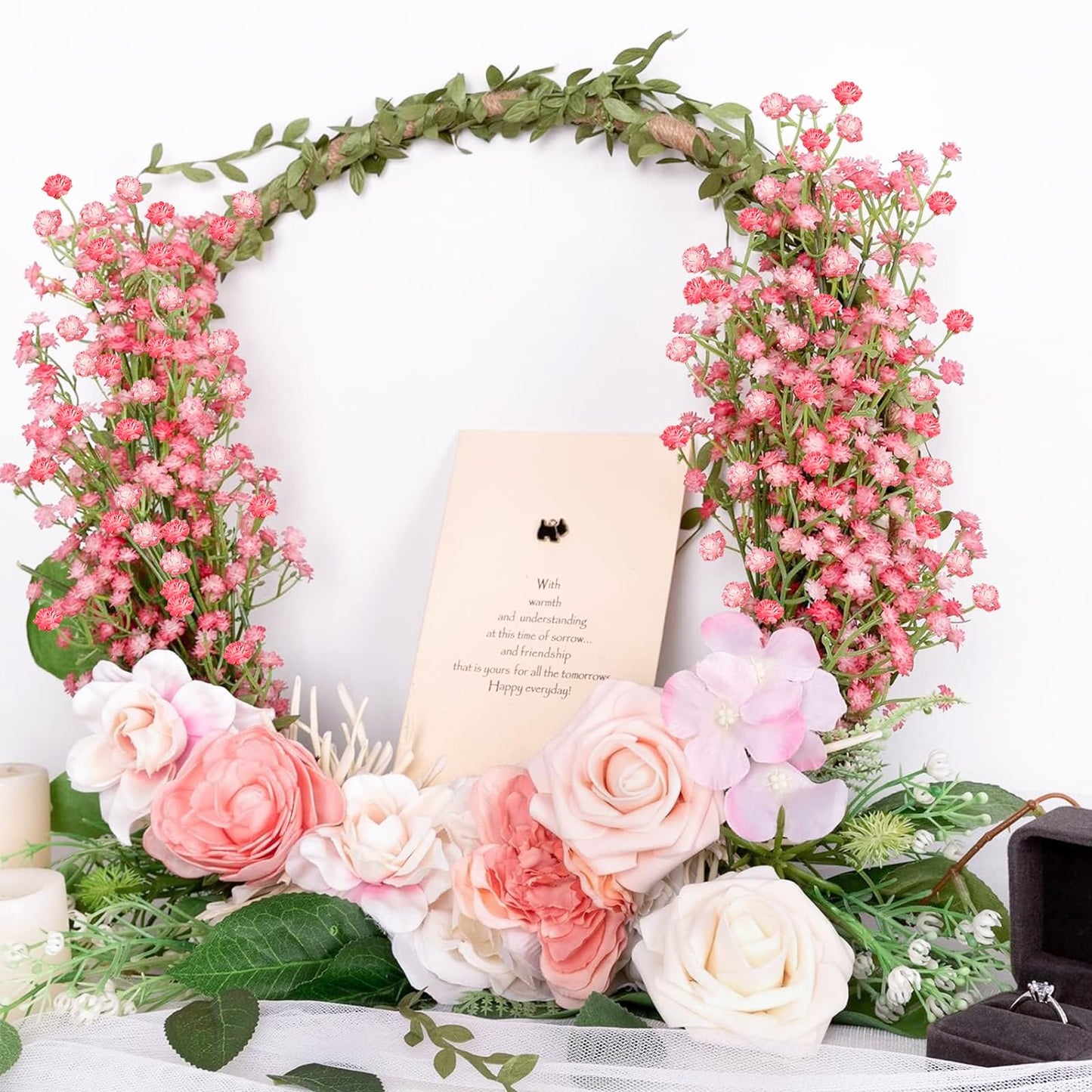 N&T NIETING Babys Breath Artificial Flowers Bulk, 24Pcs Fake Gypsophila Bouquet Flowers Real Touch Faux Babies Breath Arrangement for Wedding Floral Party Home Centerpieces Vase Decoration, Pink