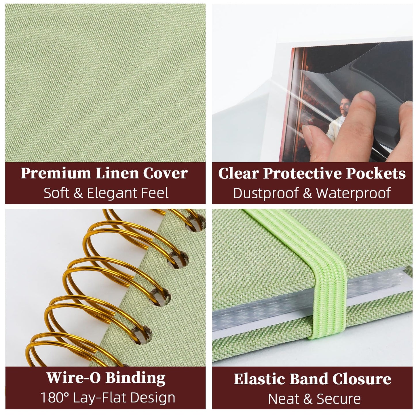 Hiwhy 8.5x11 Inch Scrapbook Photo Album, Linen Cover DIY Scrapbooks with 30 Sheets Plastic Sleeves 60 Pages Memory Book for Wedding Birthday Baby Travel (GrassGreen)