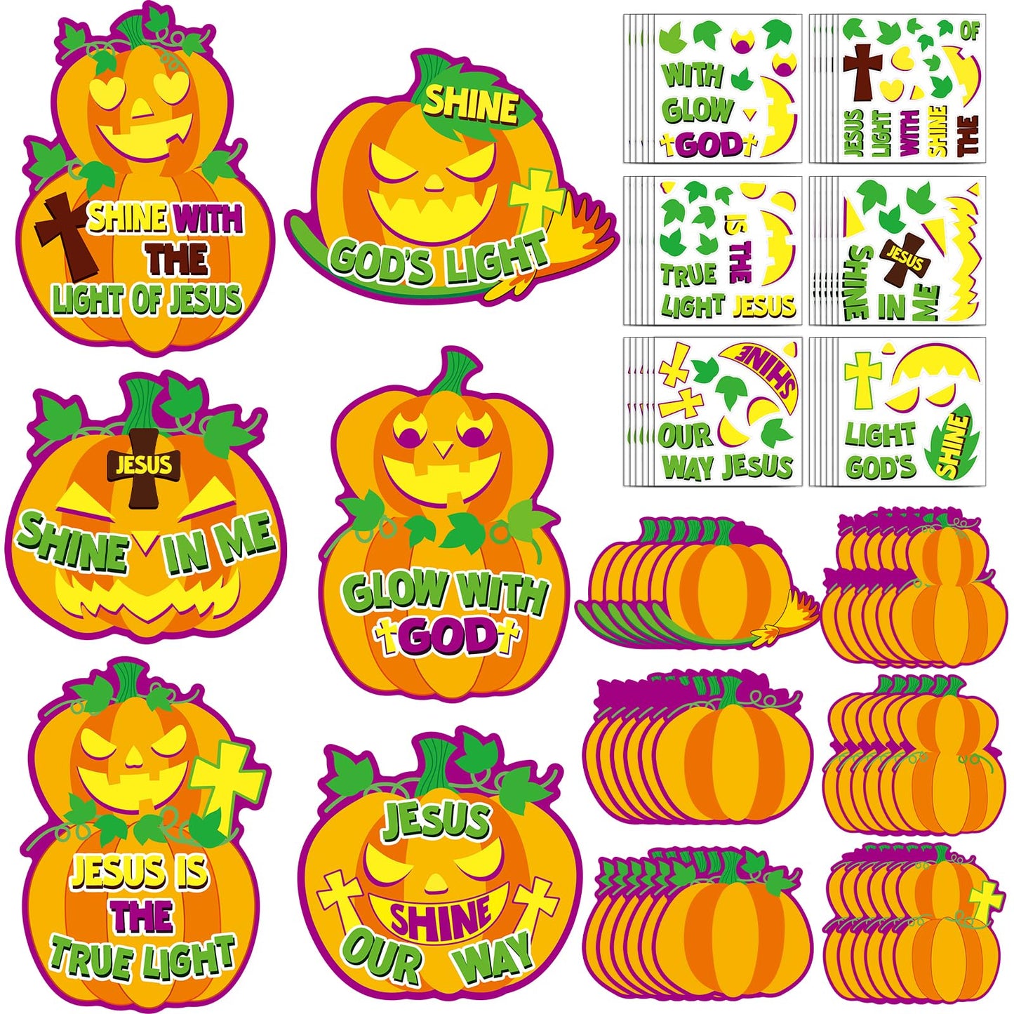 Lonfliness 36PCS Halloween Christian Jesus Fall Pumpkin Crafts DIY Christian Cross Religious Faith Crafts Pumpkin Decorating Sticker Classroom Decorations Sunday School Craft Kit Party Favors