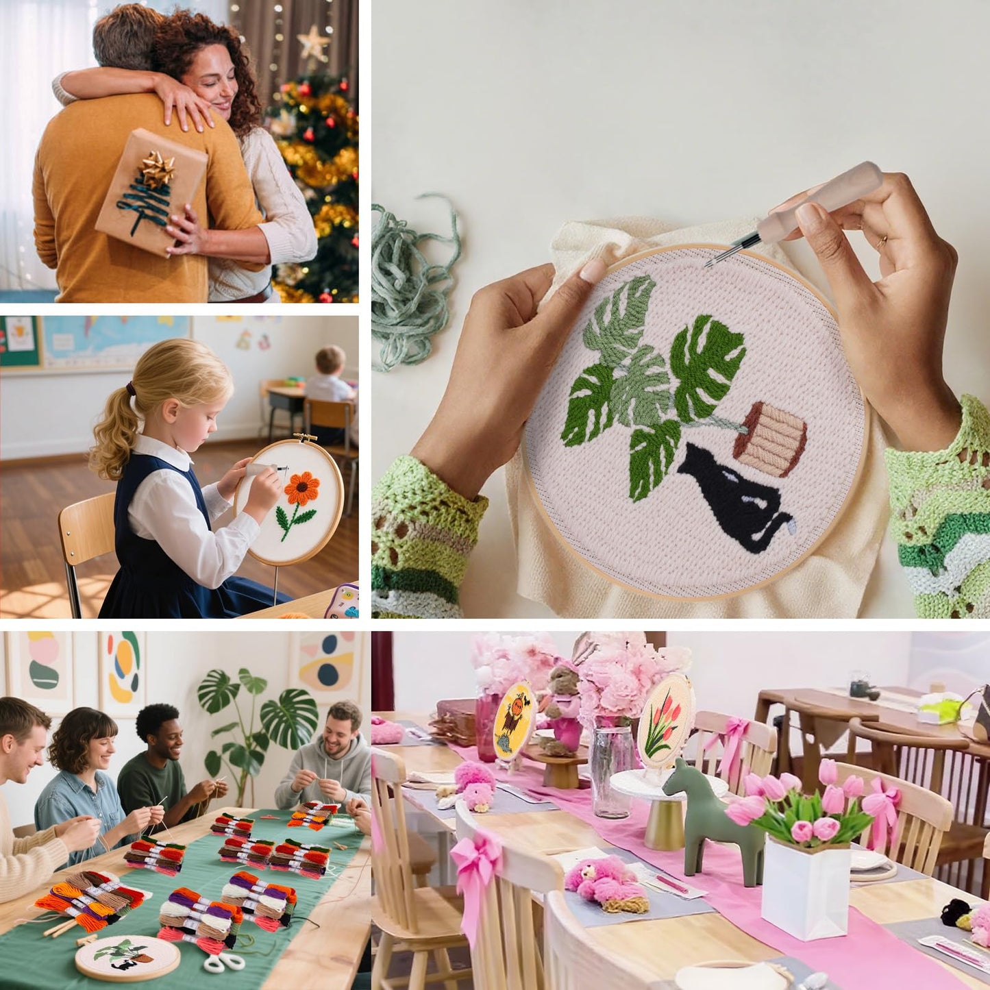 Peotclola Punch Needle Kit for Adults,3 Sets Punch Needle Kits Beginner DIY Embroidery Starter Set with Tools for Home Decoration, Family, Friends Gifts(Flowers)