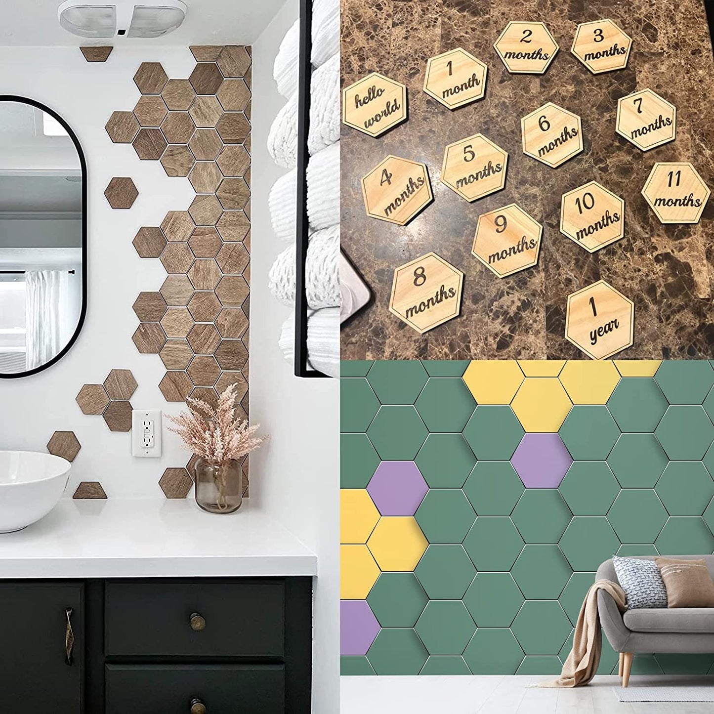 100 Pcs Unfinished Hexagon Wood Pieces Blank Wooden Hexagon Shape Cutouts Natural Wooden Tile Slabs Cutouts Slices for DIY Crafts Coaster Holiday Wall Home Decoration Painting Staining,3.5 x 3.1 Inch