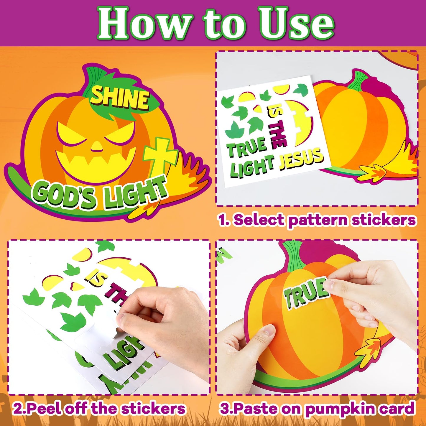 Lonfliness 36PCS Halloween Christian Jesus Fall Pumpkin Crafts DIY Christian Cross Religious Faith Crafts Pumpkin Decorating Sticker Classroom Decorations Sunday School Craft Kit Party Favors