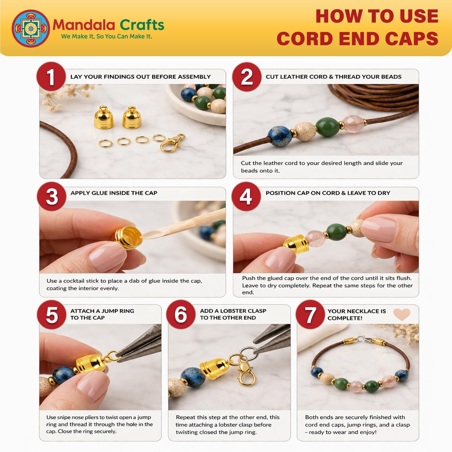 Mandala Crafts Gold Tone Leather Cord End Caps for Jewelry Making, Tassel Caps, 10mm 100 PCs Cylinder Cord Ends, Kumihimo Supplies and Jewelry Findings
