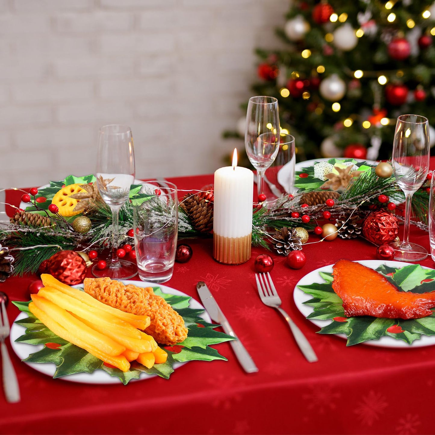 Trandraft 100 Pcs Christmas Parchment Paper Holly Berry Leaves Cheese Paper 6 Inch Double Sided Xmas Disposable Charcuterie Paper for Kitchen Holiday Party Decorations Table Plate Food Serving