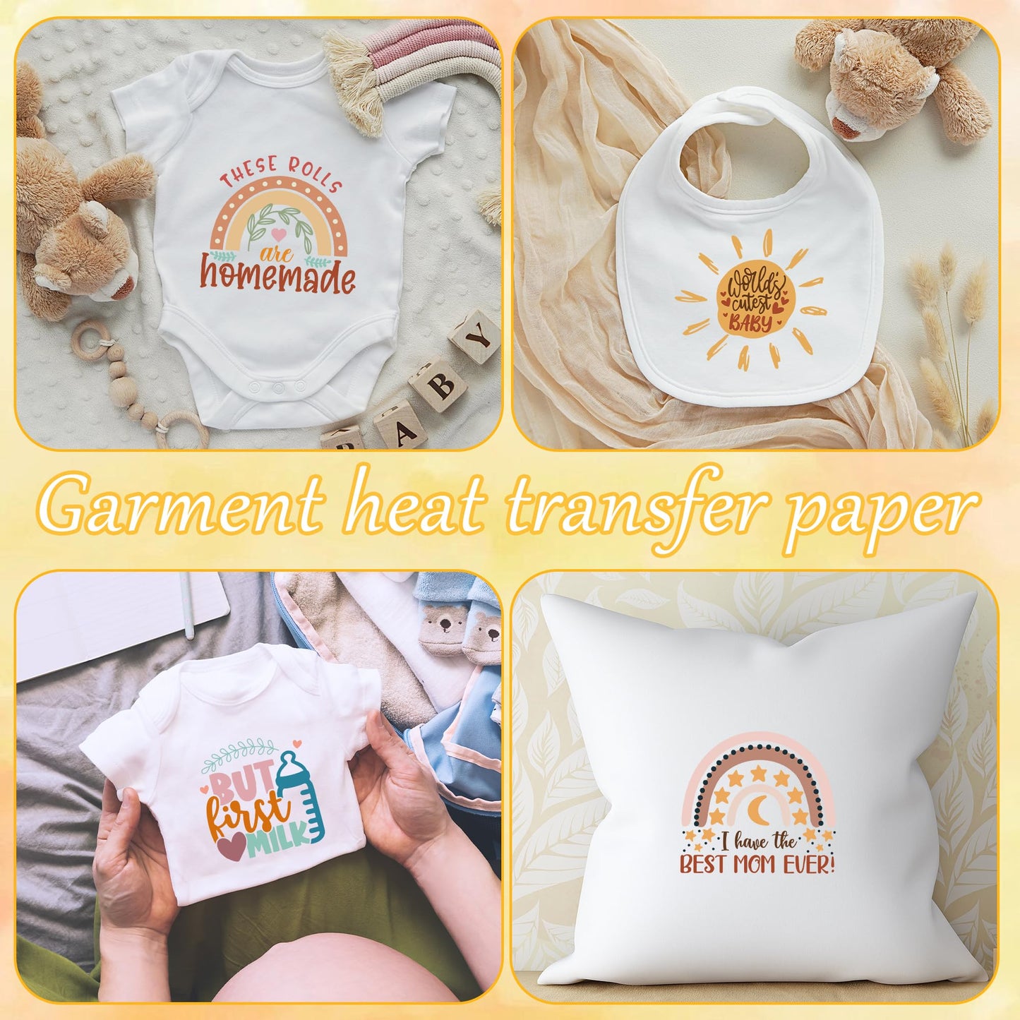 Boho Baby Iron on Transfers, 30 PCS Rainbow Onesie Decorating Kit Baby Shower, Inspirational Heat Transfer Stickers, Iron on Decals for T Shirts Hoodie Bibs Bodysuit Clothing DIY Crafts