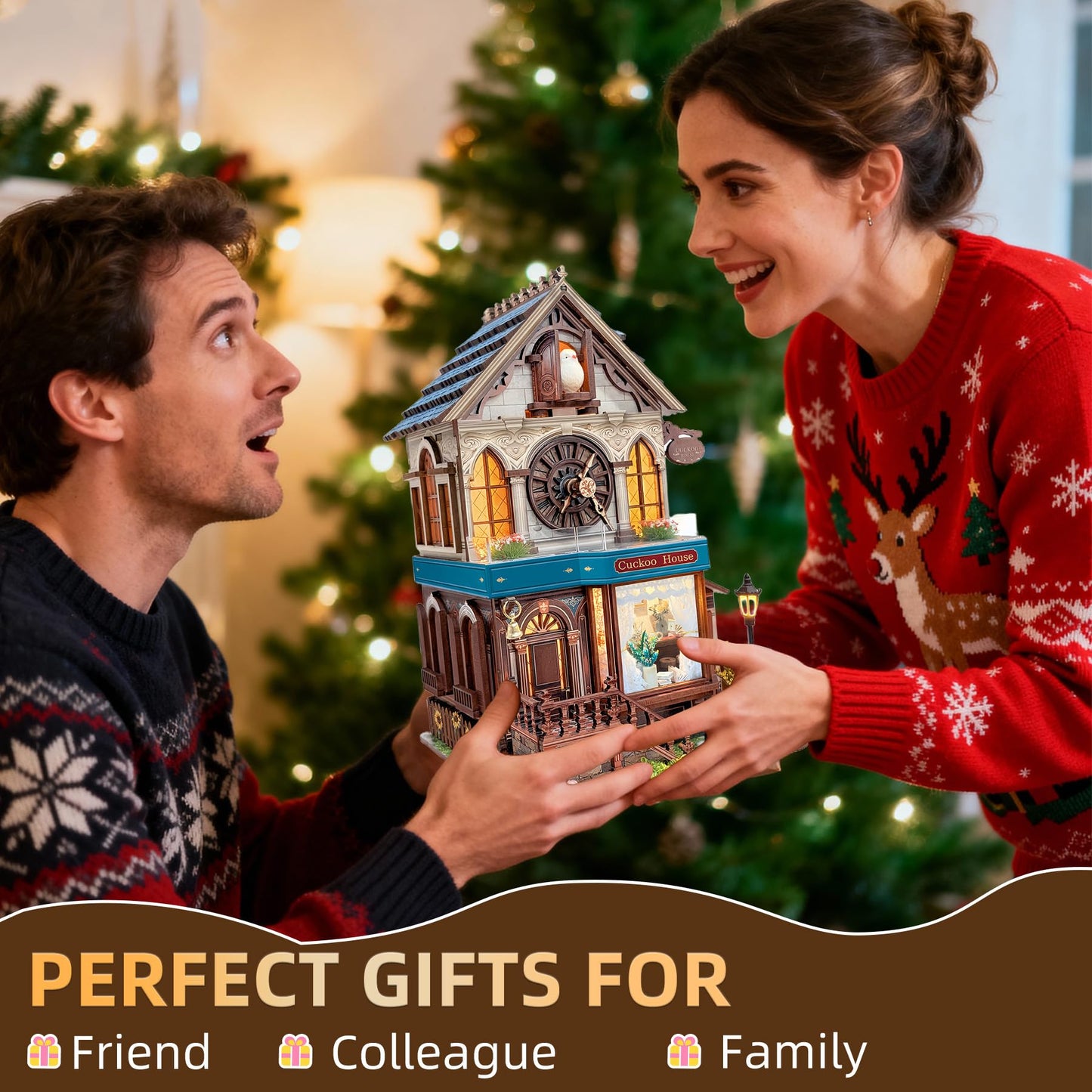 SUNNINO Miniature Dollhouse Kit, Cuckoo House 3D Wooden Puzzles for Adults Mini House Building Kit with 3 Modes Touch Switch Christmas Birthday Gifts Home Decor for Adults and Teens