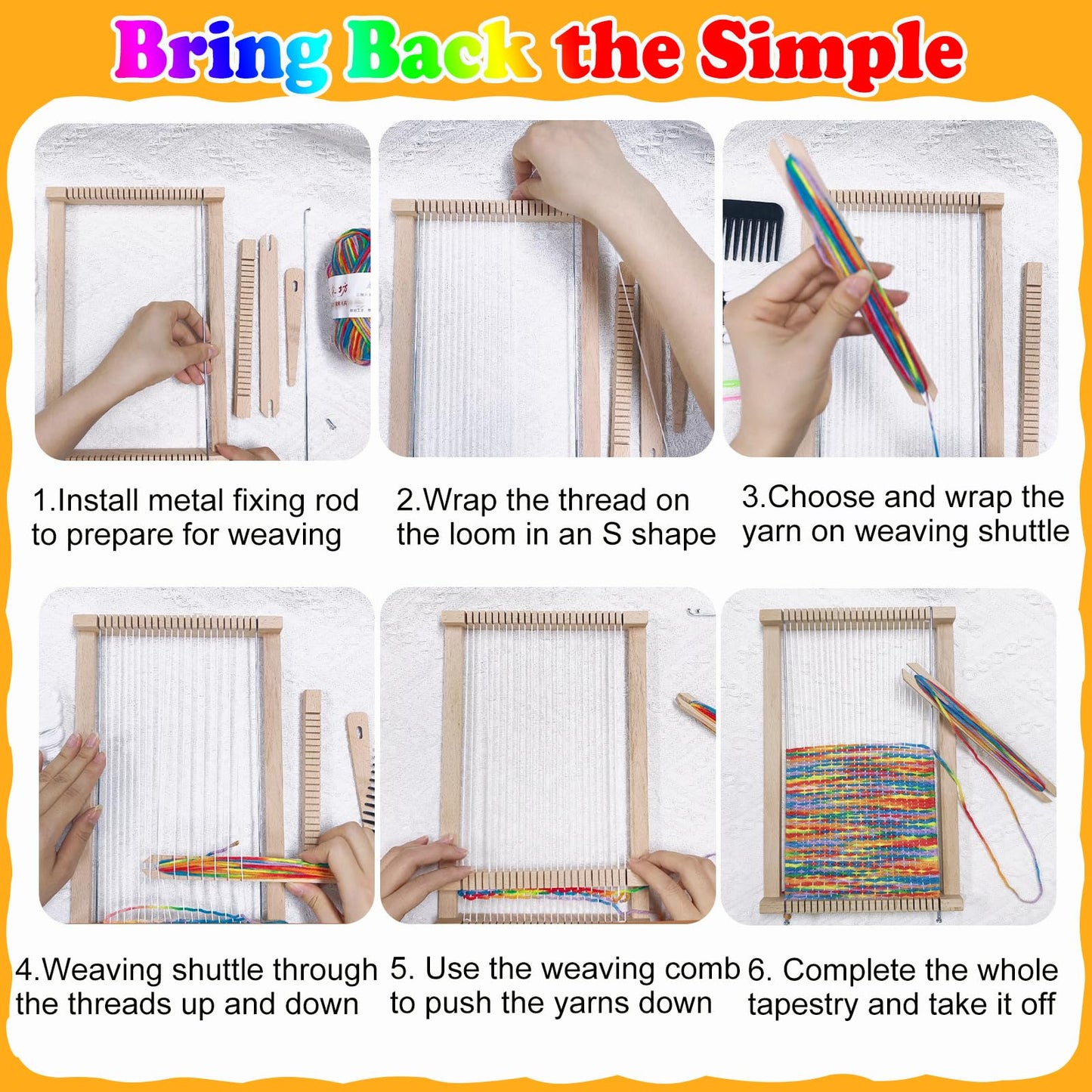 Wooden Weaving Loom Kit for Kids,Arts and Crafts Mini Weaving Loom with Colorful Weaving Yarns,11.4" x 7.5" Frame Looms for DIY Tapestry,Coaster,Art Projects,DIY Weaving Kit for Beginners and Adults