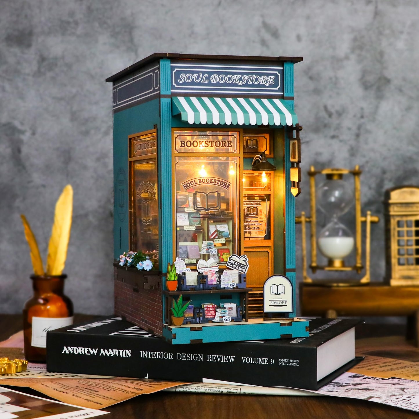 CRIOLPO DIY Book Nook Kit, Miniature House Model, Charming Bookshelf Scene, Wooden Dolls House, Bookshelf Miniature Scenes, for Hobbyists and Decor - Soul Bookstore