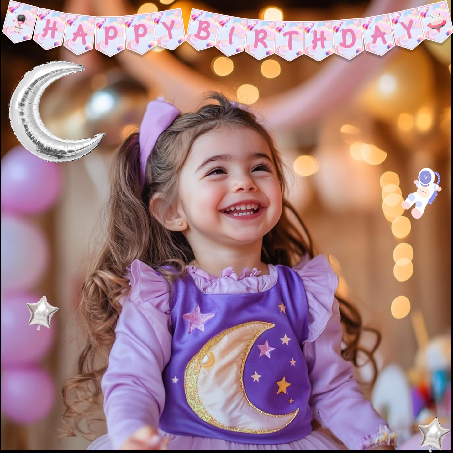 Two the Moon Birthday Decorations Girl, Outer Space 2nd Birthday Party Decorations, Two the Moon Backdrop Cake Cupcake Topper Balloon Garland Two Years Old Girl Party Supplies Kit Moon Themed for Girl