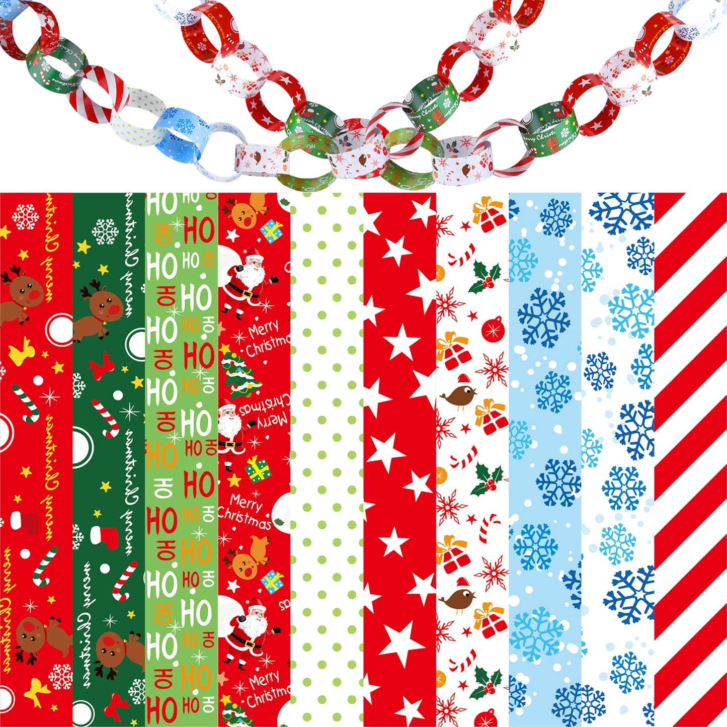 MIAHART 600 Piece Christmas Paper Chains - Festive Paper Craft Favors & Links for Merry Christmas & Party Decor