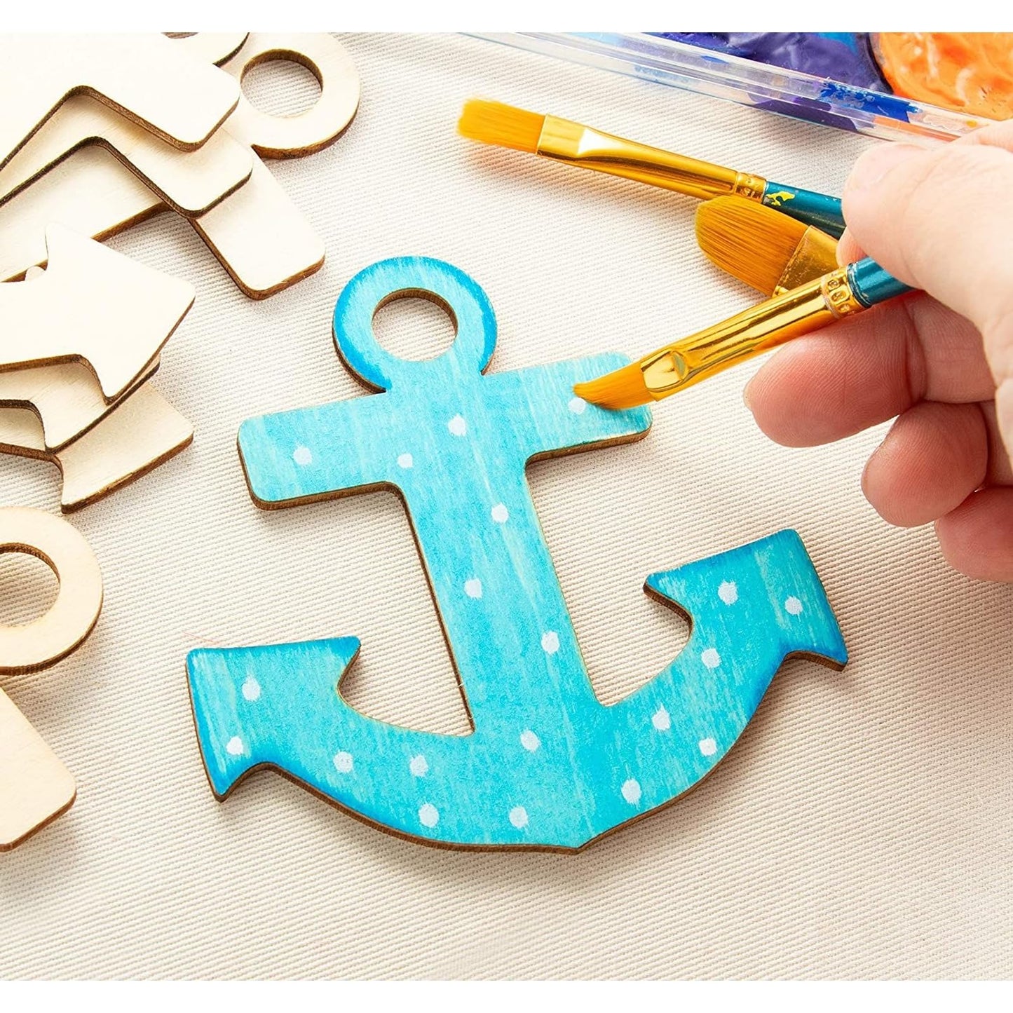 Genie Crafts Wooden Anchor Cutouts - 3.7 x 3.5 in Pack of 24 Unfinished Plywood - Craft Wood Supplies for DIY Painting & Nautical Decor - for Pirate Craft Projects