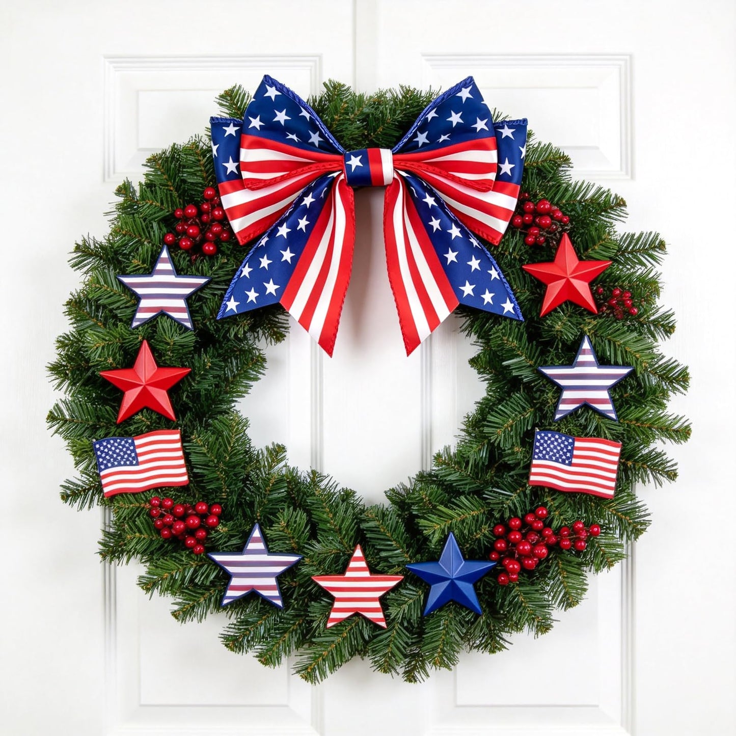 KINGLAKE 250th Anniversary Patriotic Wired Ribbon - 2-1/2 Inch x 11 Yds Red White Blue Striped Satin Star Ribbon 4th of July Ribbons for Wreaths Crafts Independence Day Memorial Day Veterans Day Decor
