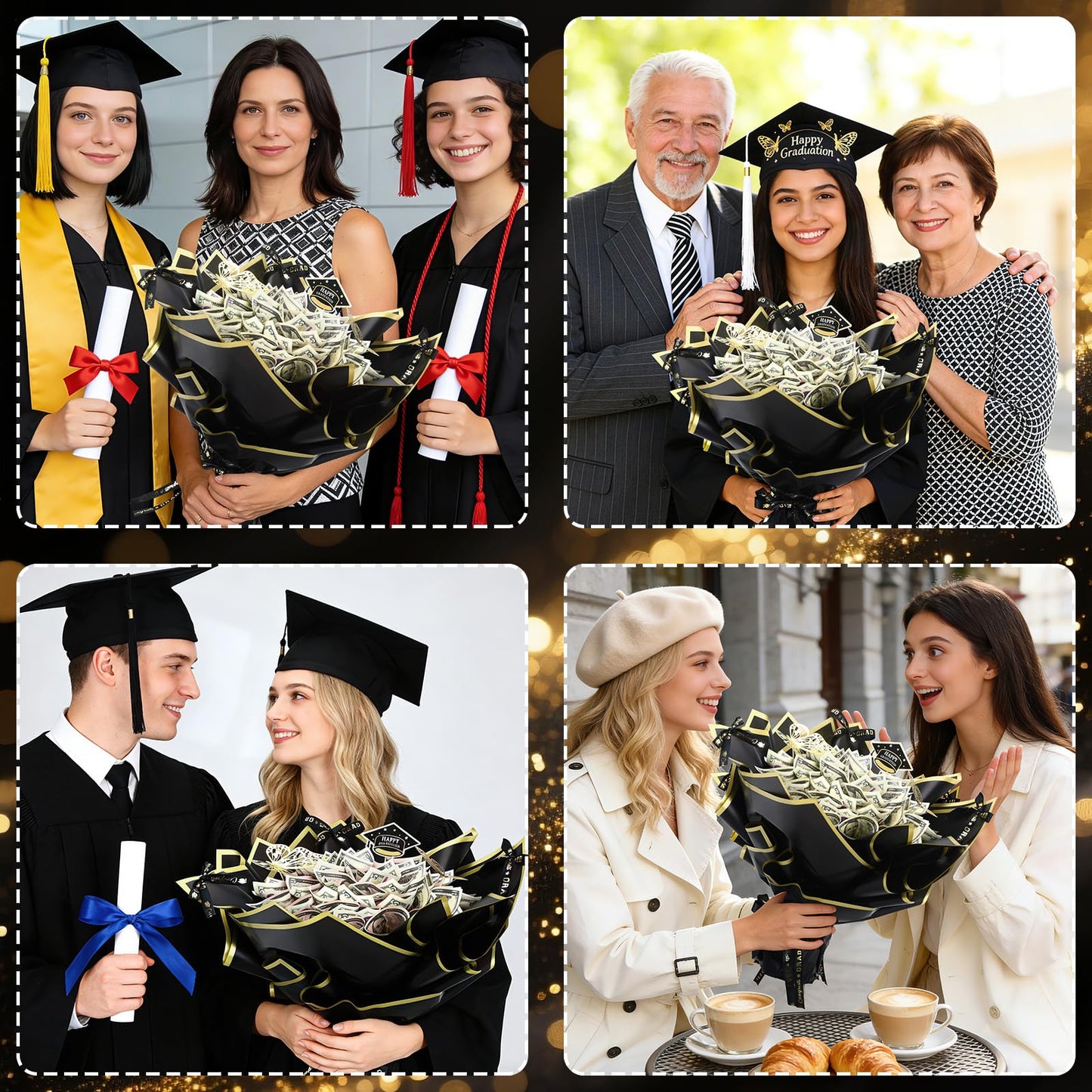 AUGSUN Graduation Money Bouquet Kit, Flower Bouquet DIY Gift Supplies with 20 Sheets Wrap Paper 100 Sticks Ribbon Cards 3D Butterflies for Class of 2026 Grad Party Favor Graduate Gifts