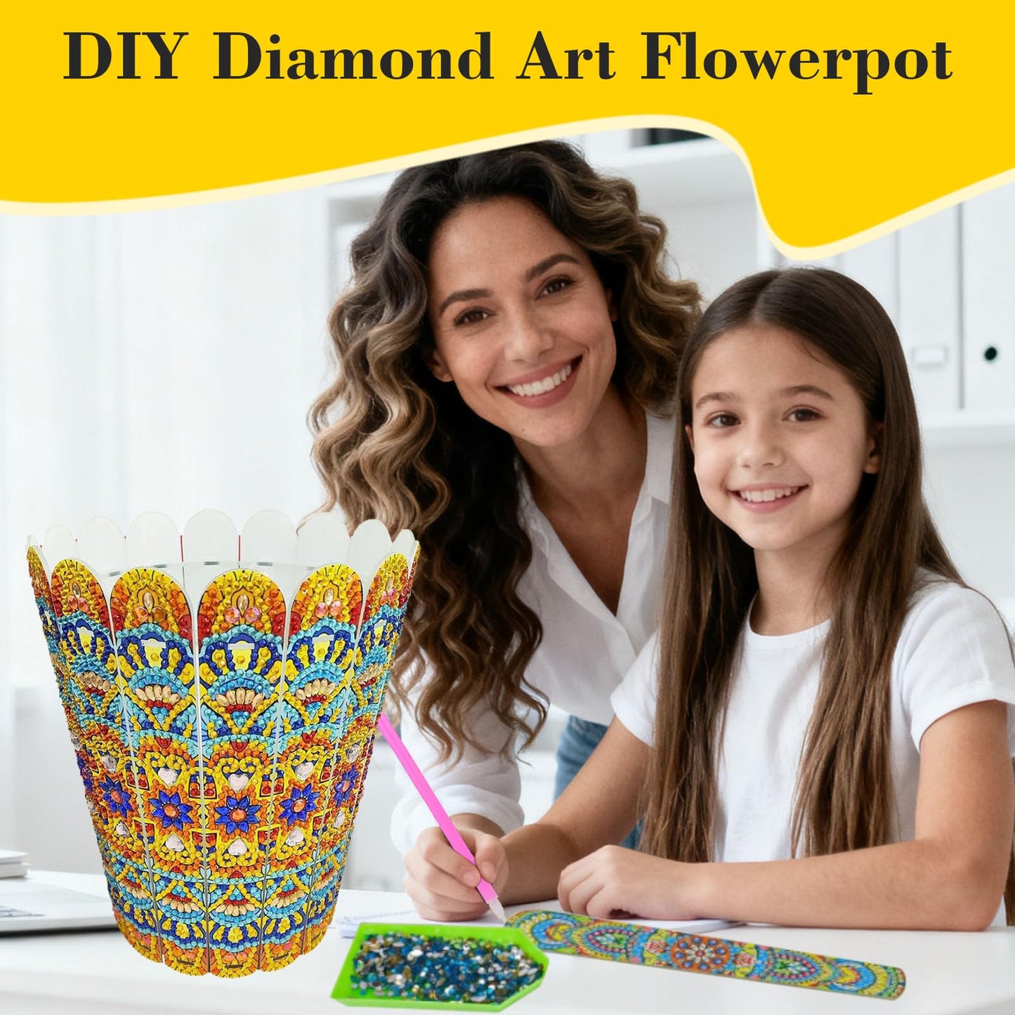 GREENCRUISE Diamond Art Kits for Adults, DIY Flowerpot Diamond Art, Diamond Painting Kit, Ideal Desktop Thoughtful Female Gifts for Living Room Home Decor,2pcsPuYe