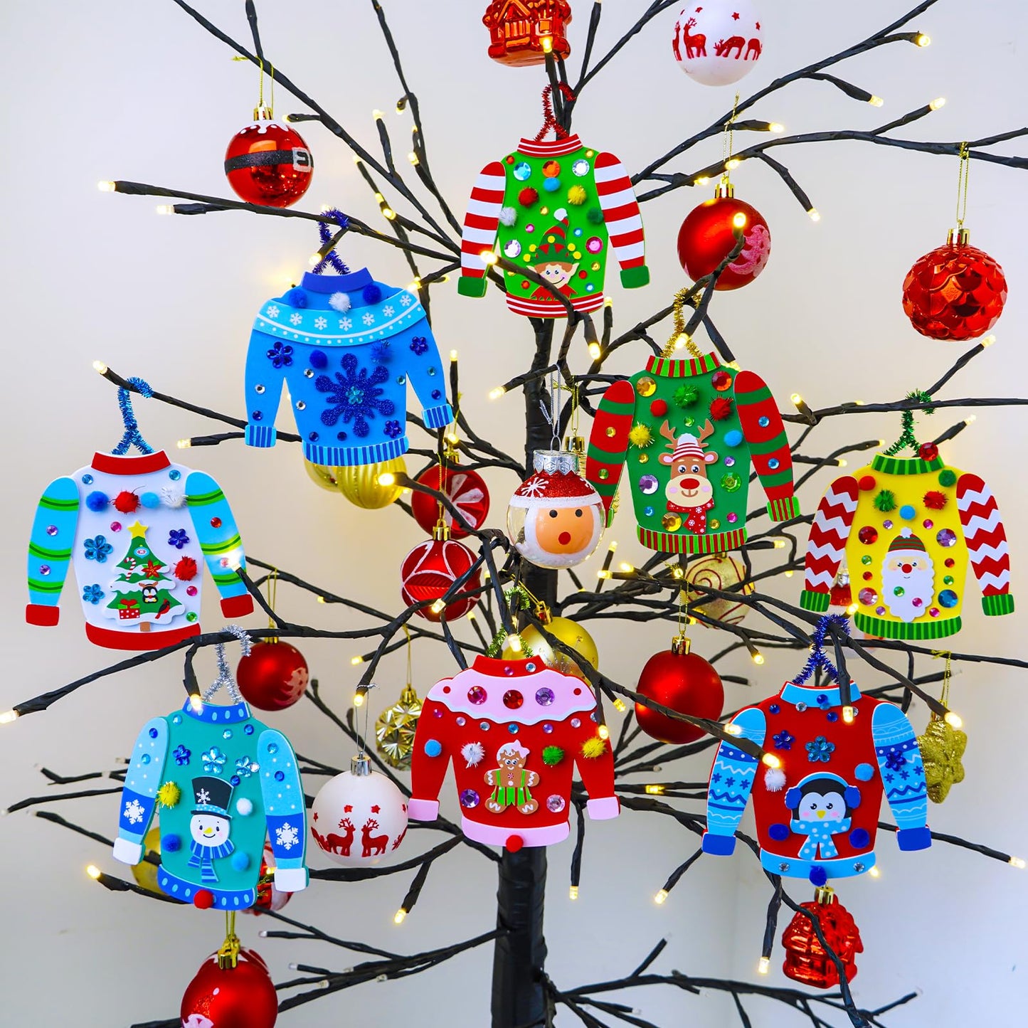 Winlyn 24 Sets Christmas Craft Kits Winter Crafts DIY Ugly Sweater Ornaments Decorations Festive Foam Stickers Christmas Arts and Crafts for Kids Holiday Home Classroom Art Activities Party Favors