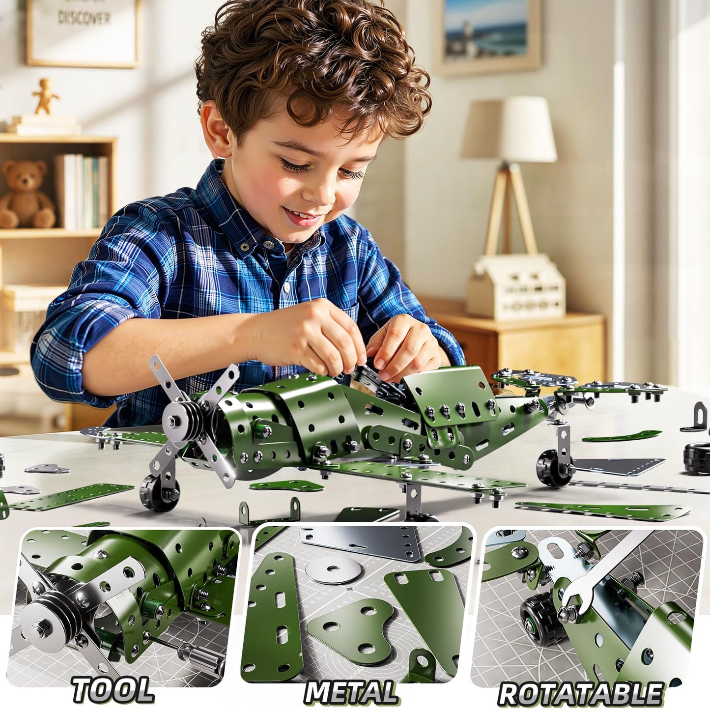XINNOVEL Metal Model Airplane Kits - STEM Projects for Kids Ages 8-12, Assembly Educational Building Toys Model Aircraft Metal for Kids Boys Girls 8 9 10 11 12 Years Old