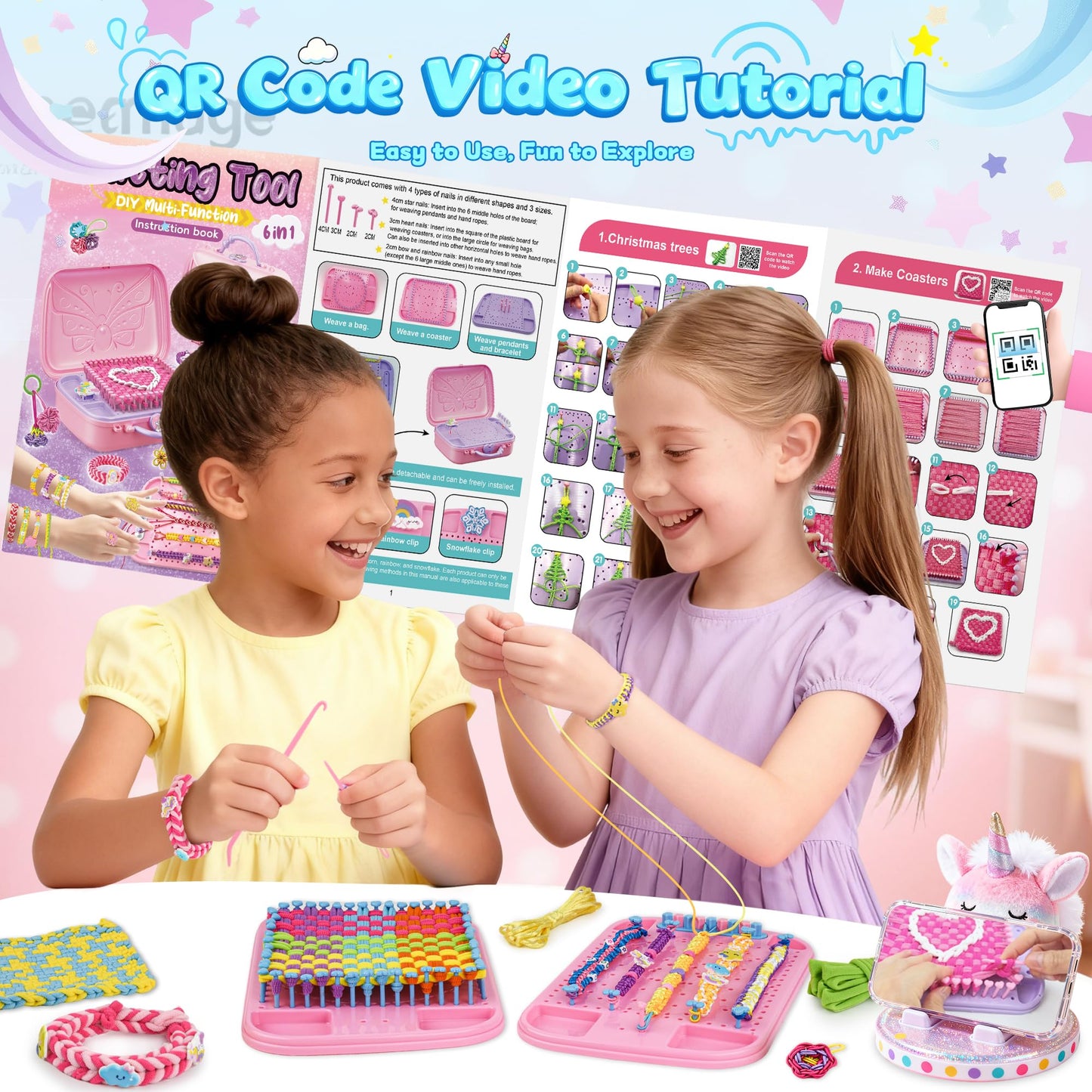 6-in-1 Friendship Bracelet Making Kit,Weaving Loom Kit Toys, 500+ Pcs Craft Kits For Kids,A multi-functional Weaving loom that can be used to make Bracelet, potholder, pendants, bags, hats and scarves