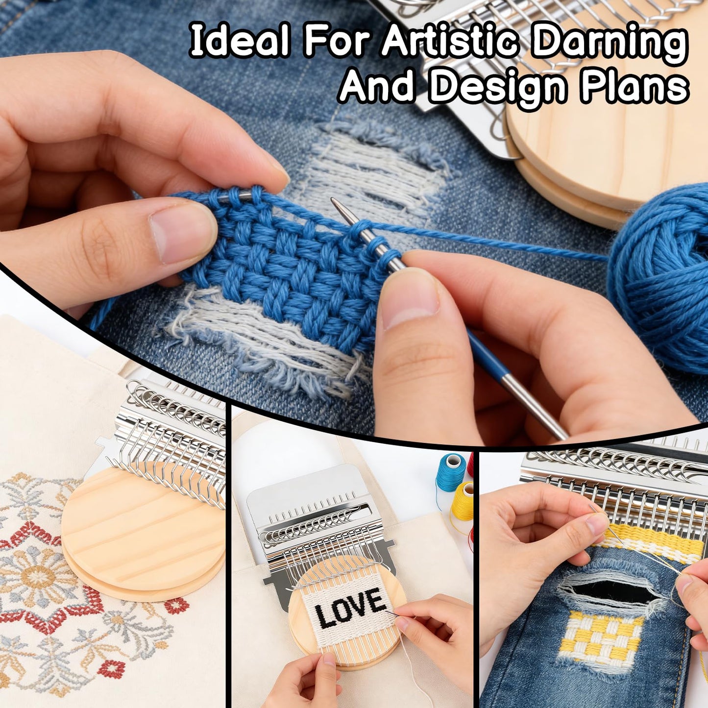 PatchMaker 2.0 Kit, Mini Portable Patch Darning Looms Kit, Patchwork Weaving Tool Set for Quickly Sewing Repair, Sewing, Knitting Kit for Beginners (14 Hooks)