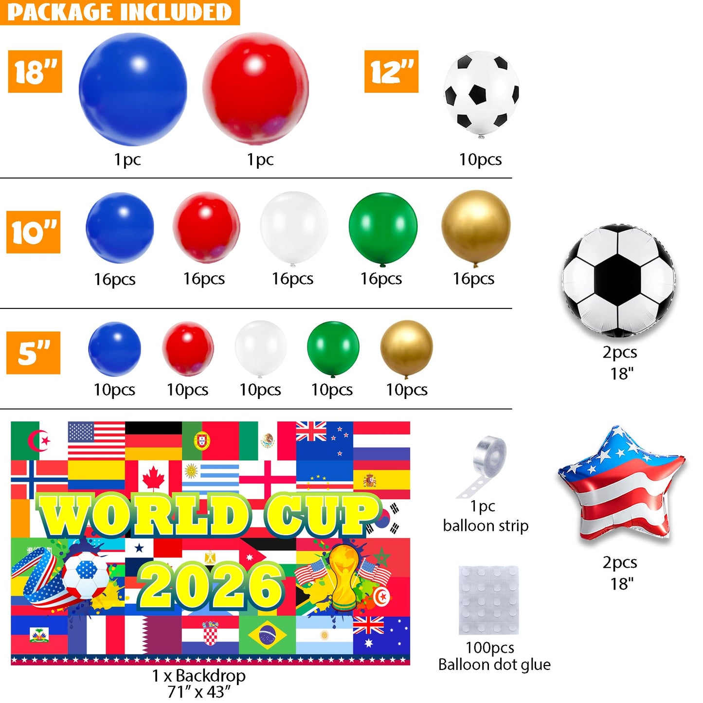 World 2026 Cup,World Party Cup Decorations,154PCS Soccer Balloon Garland Arch Kit with Large Backdrop Banner for World Tournament Cup,Soccer Party Decorations
