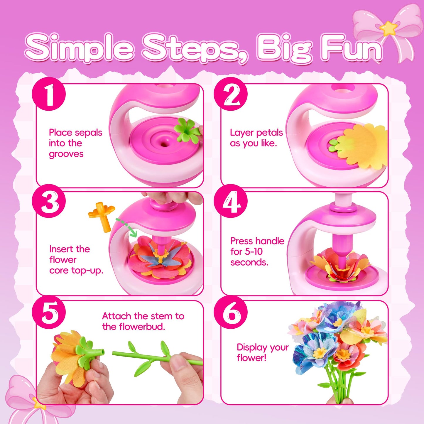 Flower Craft Kit for Kids, DIY Make Your Own Flower Bouquet Set with Reusable Felt Flowers, Arts and Crafts Gift for Girls Boys Ages 4-10
