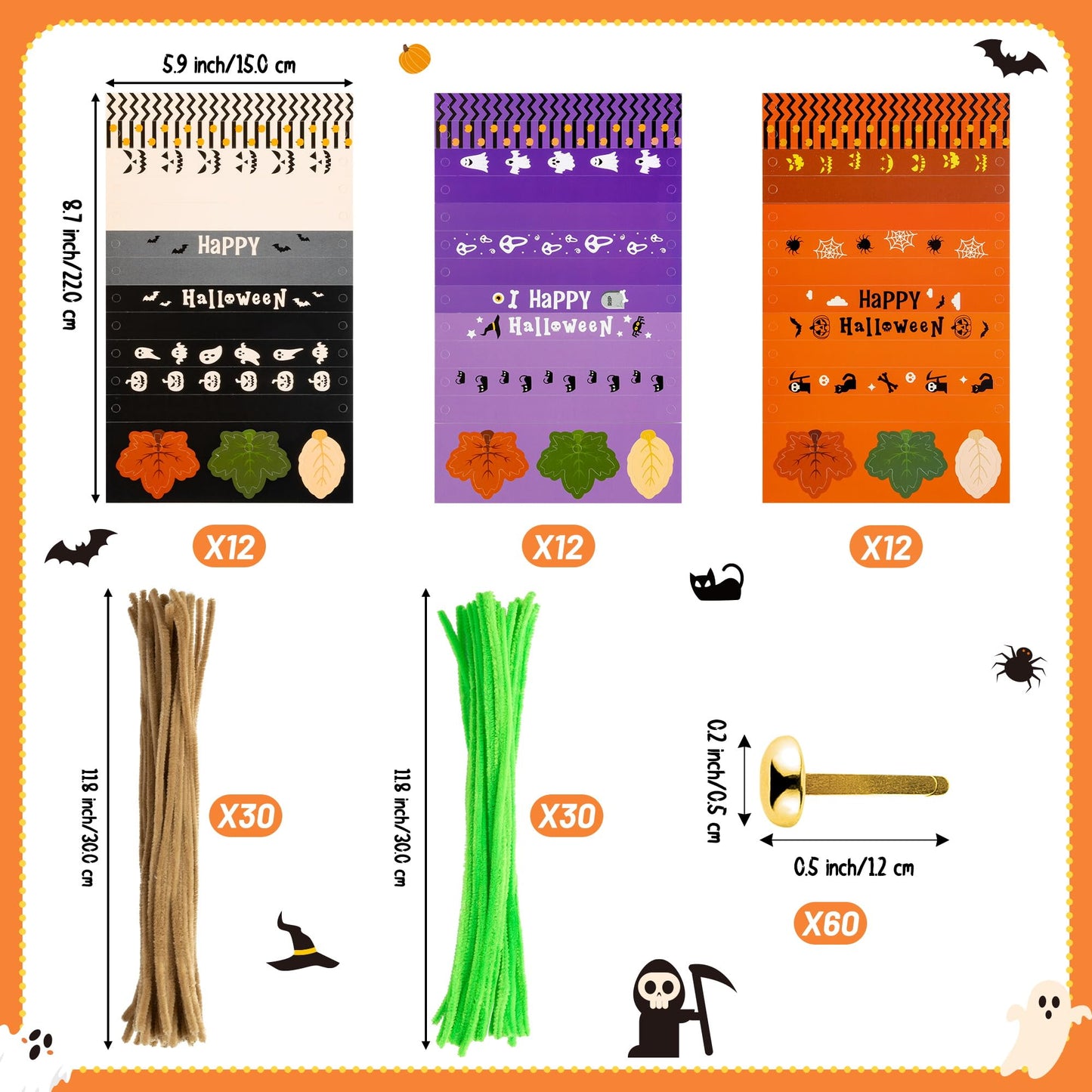 BeYumi Halloween Paper Pumpkin Craft - 36Pcs Paper Strip Pumpkin Craft Kit Kids DIY Fall Happy Halloween Holiday Thankful Kit Autumn Spooky Religious Decor Home School Classroom Party Fun Activities