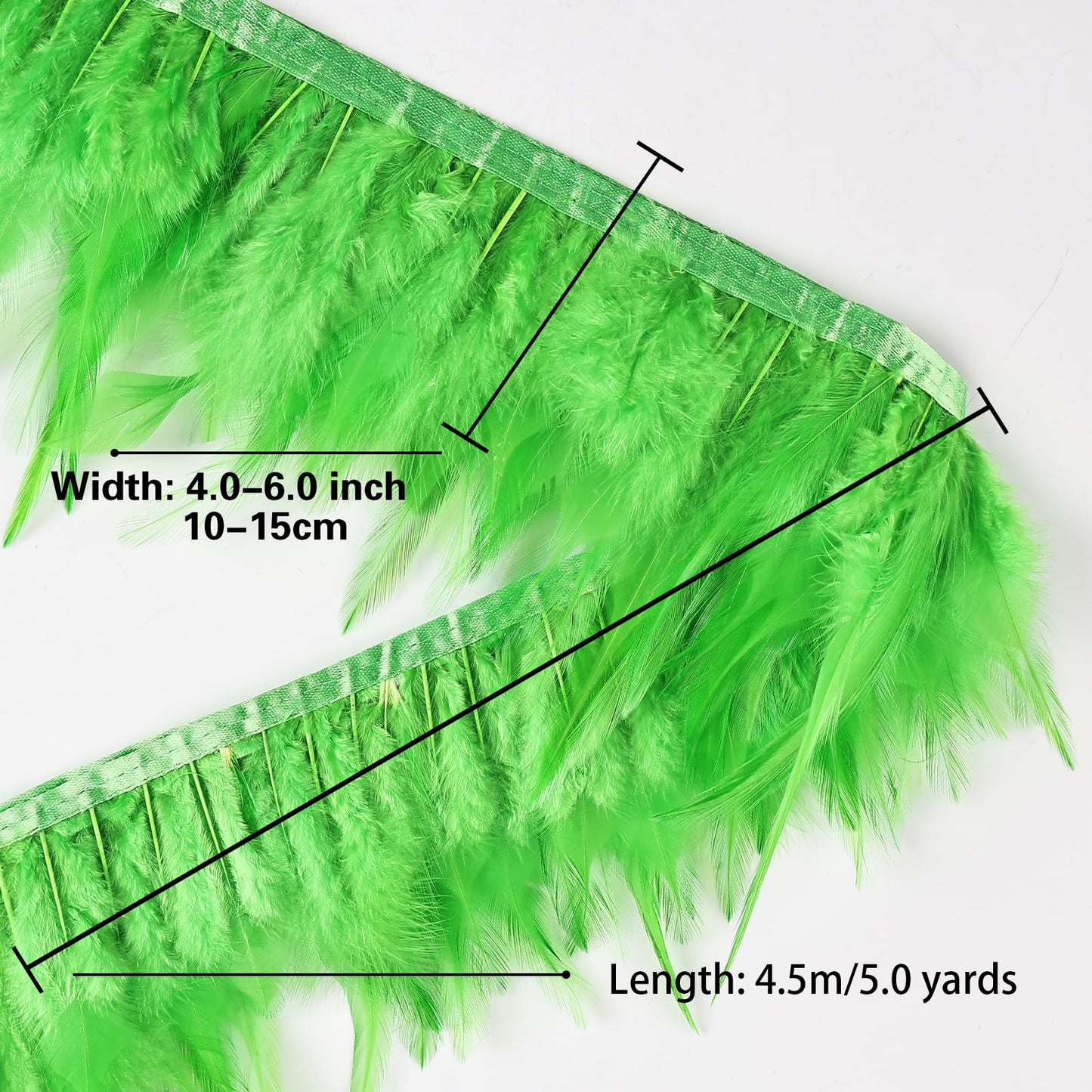Lime Green Rooster Feather Fringe Trim 14.7ft 3-5inch Fluffy Feather Trim Fashion Dress Sewing Crafts,Gloves,Feather Shawl Cape, DIY Handbag and Wedding Decoration