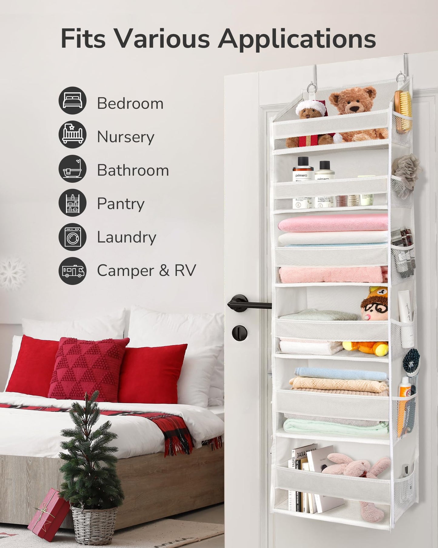 ULG Over The Door Organizer with 6 Large Pockets 12 Side Pockets, 50lbs Weight Capacity Door Hanging Organizer for Bedroom, Bathroom, Pantry, Nursery Storage, Beige