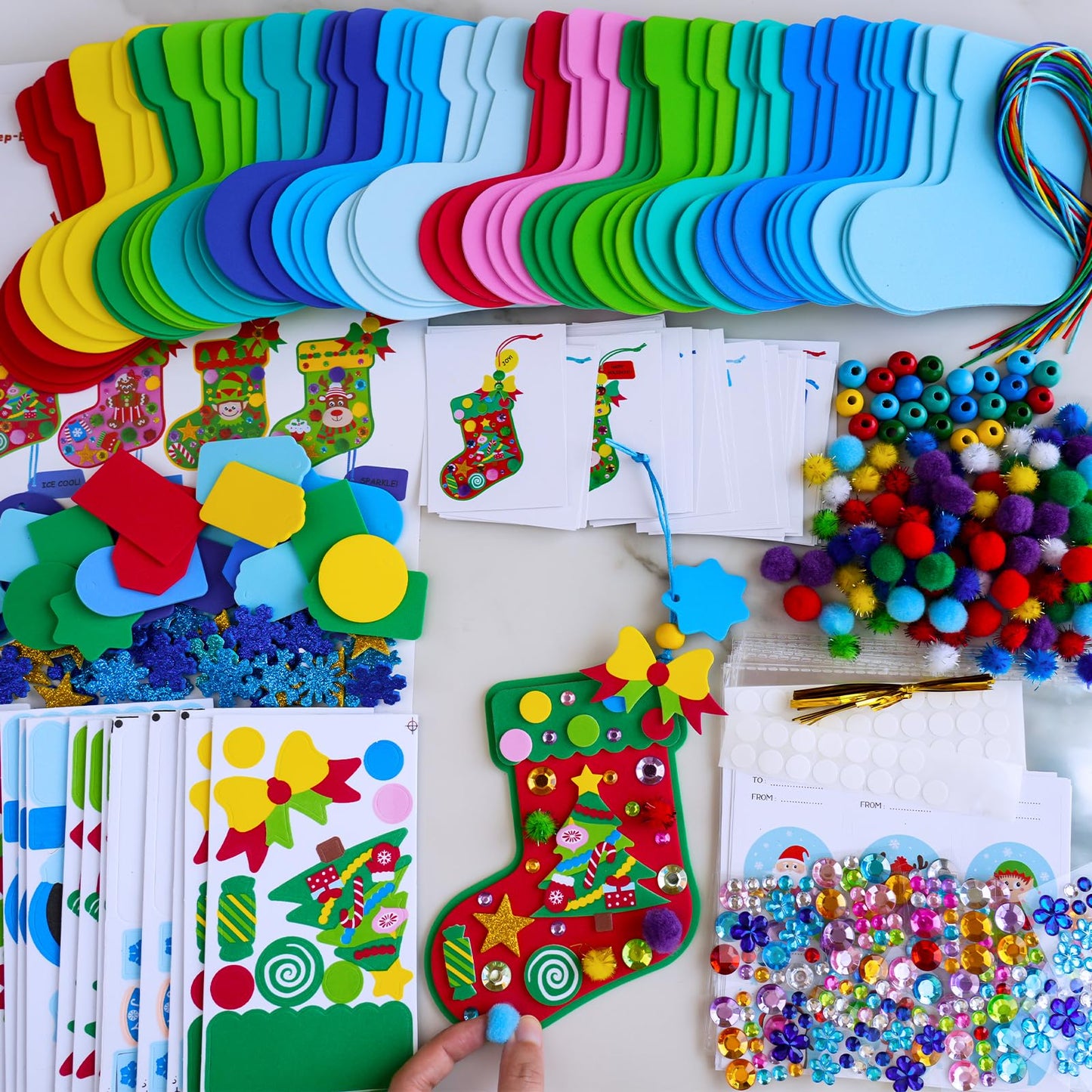 Winlyn 24 Sets Christmas Decorations DIY 3D Stocking Tree Ornaments Winter Crafts Kits Foam Stocking with Festive Foam Stickers for Kids Holiday Seasonal Gift Home Classroom Activities Party Favors